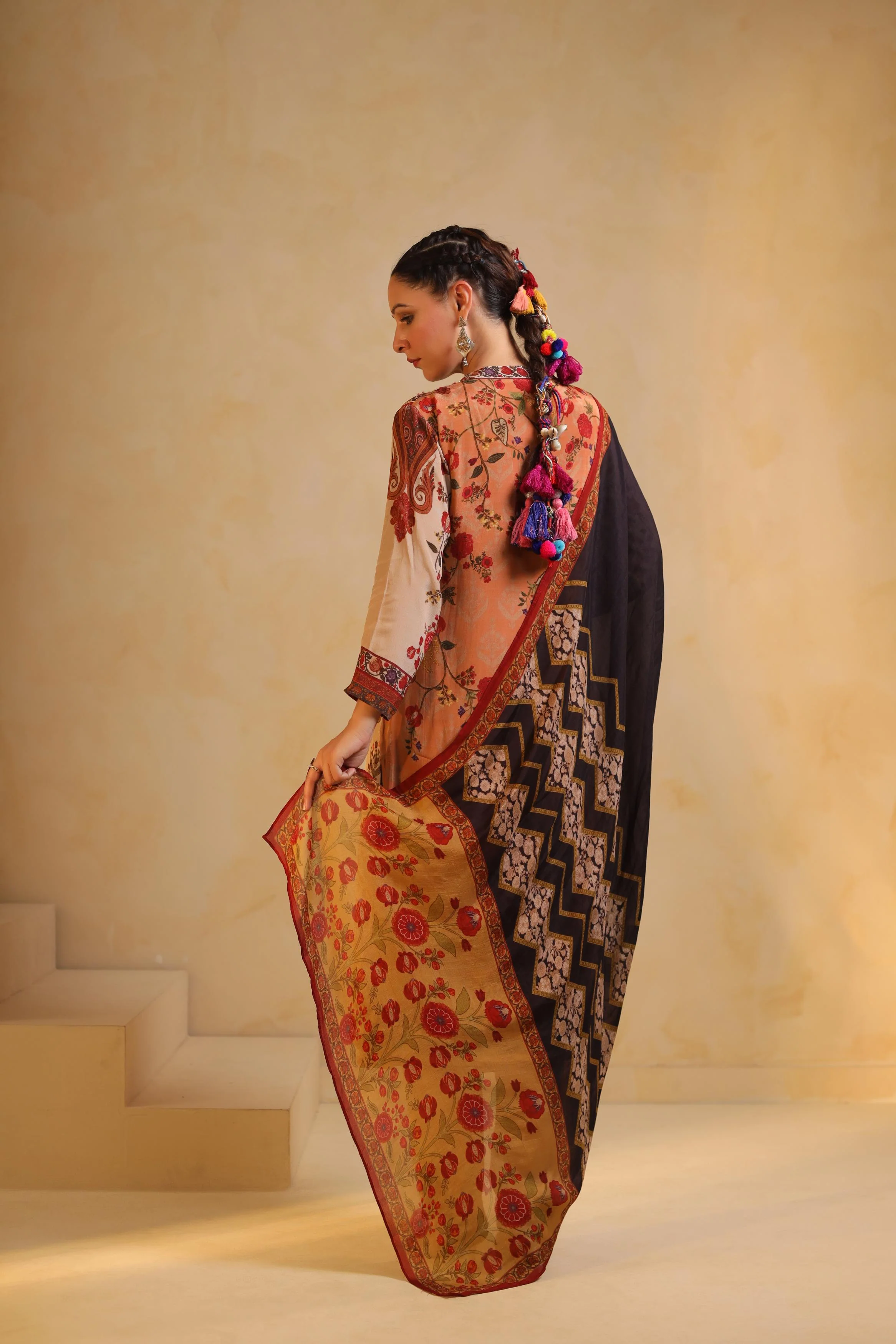Beige Printed Viscose Crepe Pant Set - Image 5