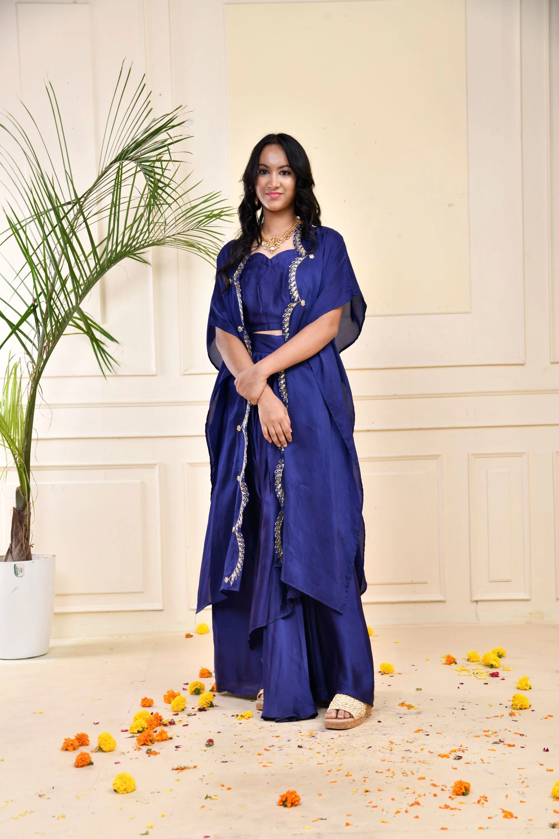Blue Embellished Premium Silk Skirt Set - Image 3