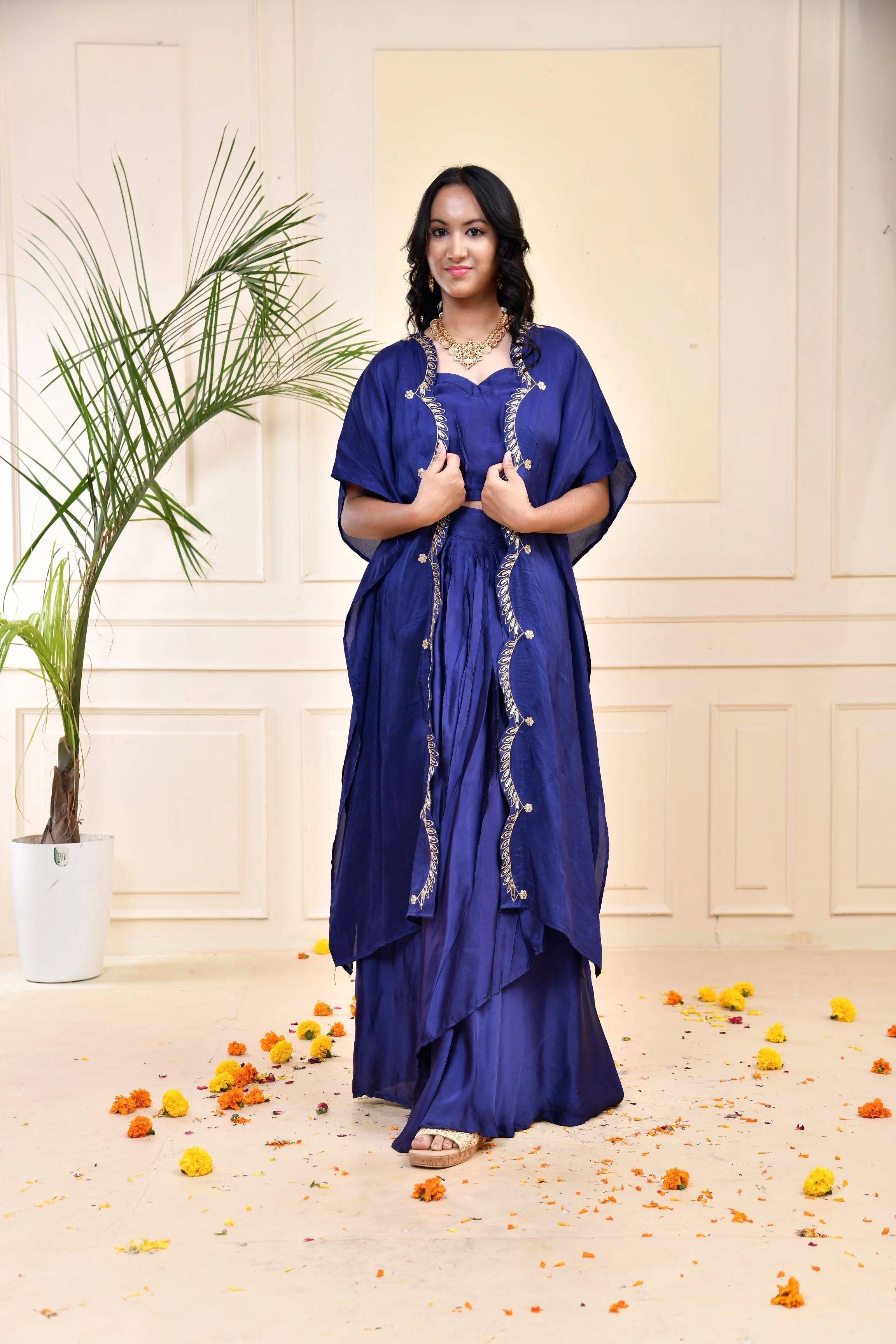 Blue Embellished Premium Silk Skirt Set - Image 4