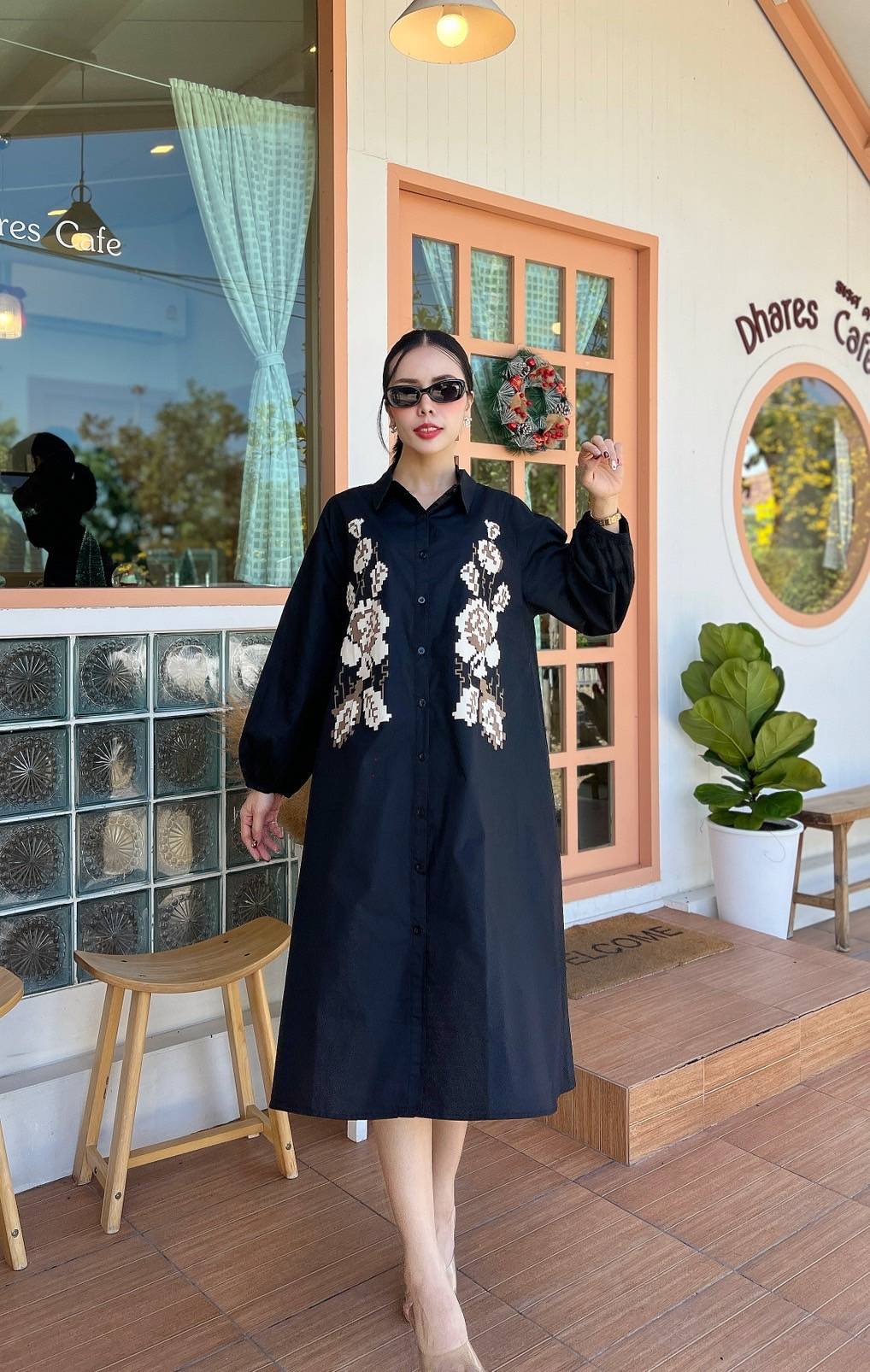 Black 3D Patchwork Oversized Cotton Shirt Dress - Image 4