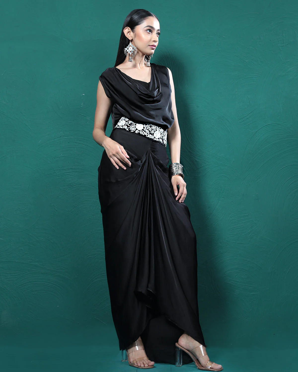 Elite Black Cowl Crop Top & Skirt Set - Image 3
