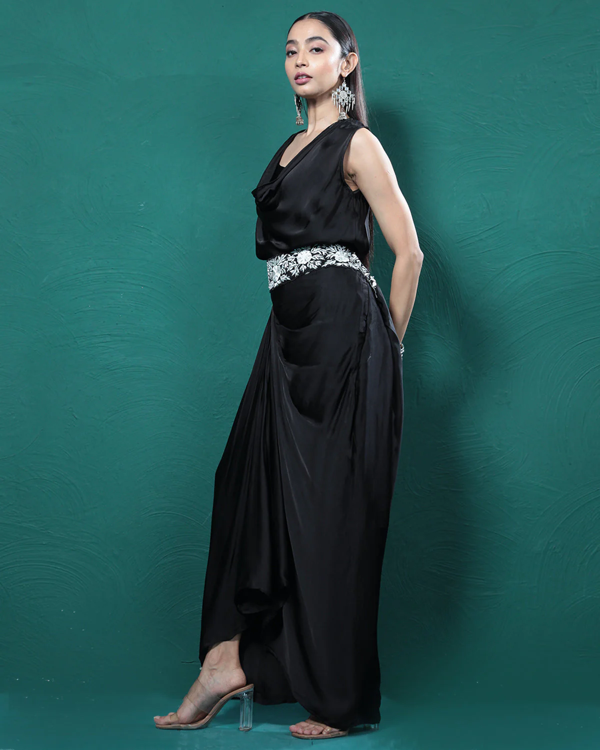 Elite Black Cowl Crop Top & Skirt Set - Image 4