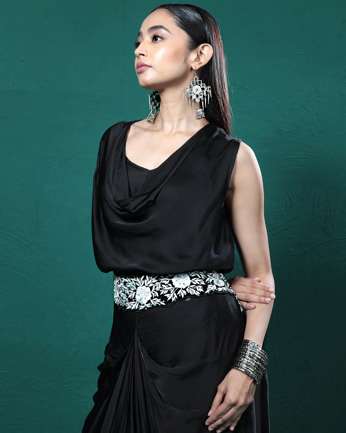 Elite Black Cowl Crop Top & Skirt Set - Image 6