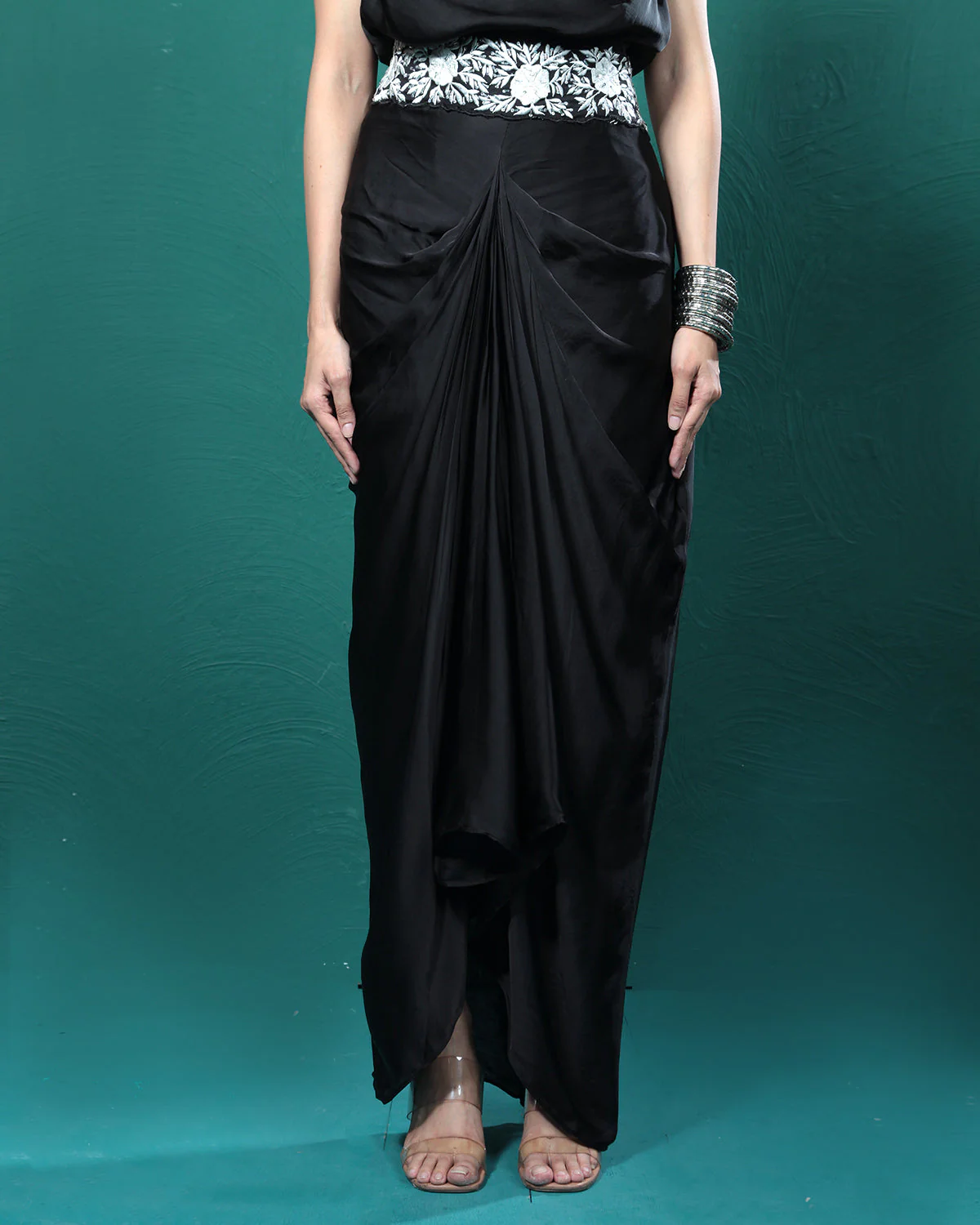Elite Black Cowl Crop Top & Skirt Set - Image 9