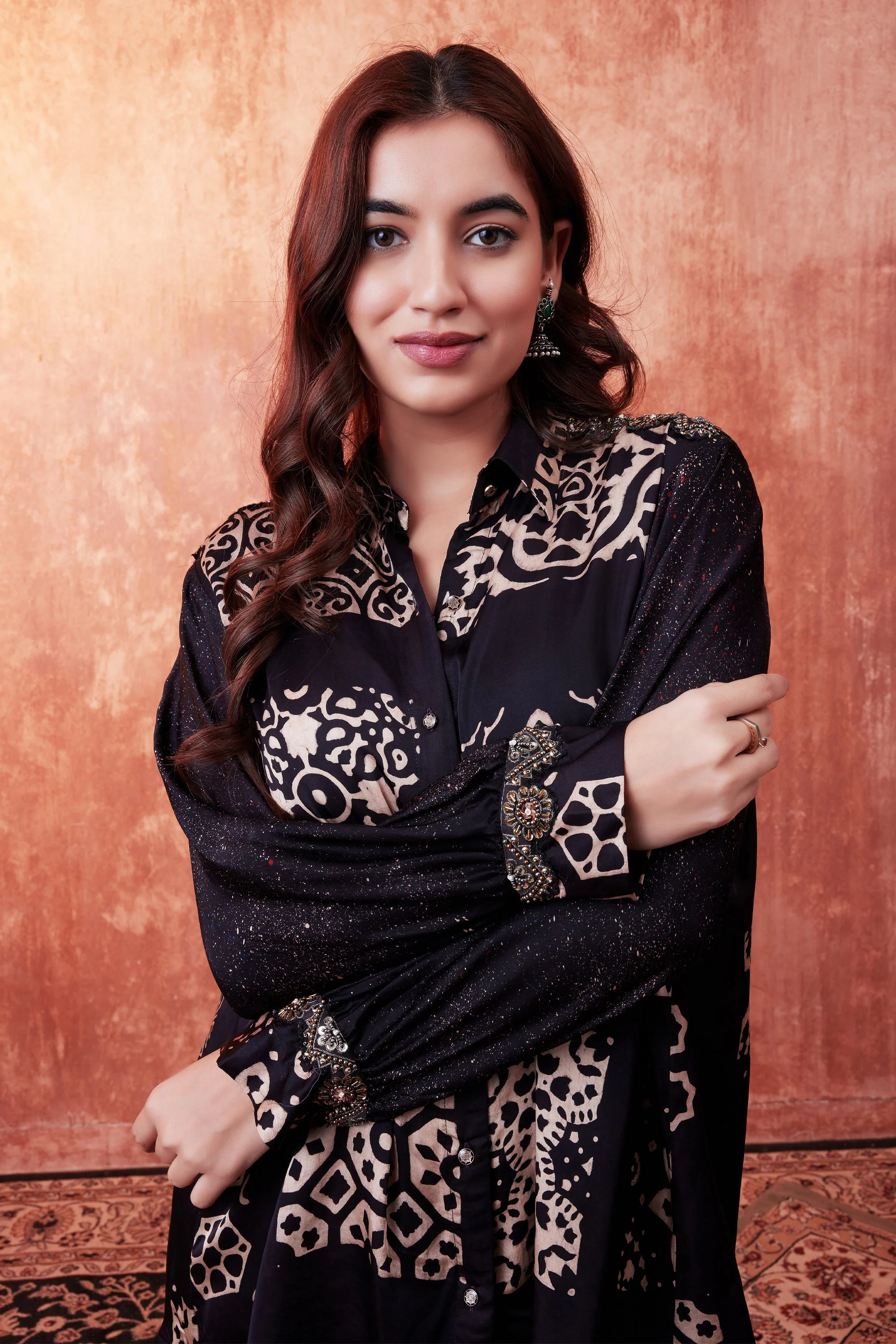 Black Ajrakh Printed Habutai Silk Co-Ord Set - Image 2