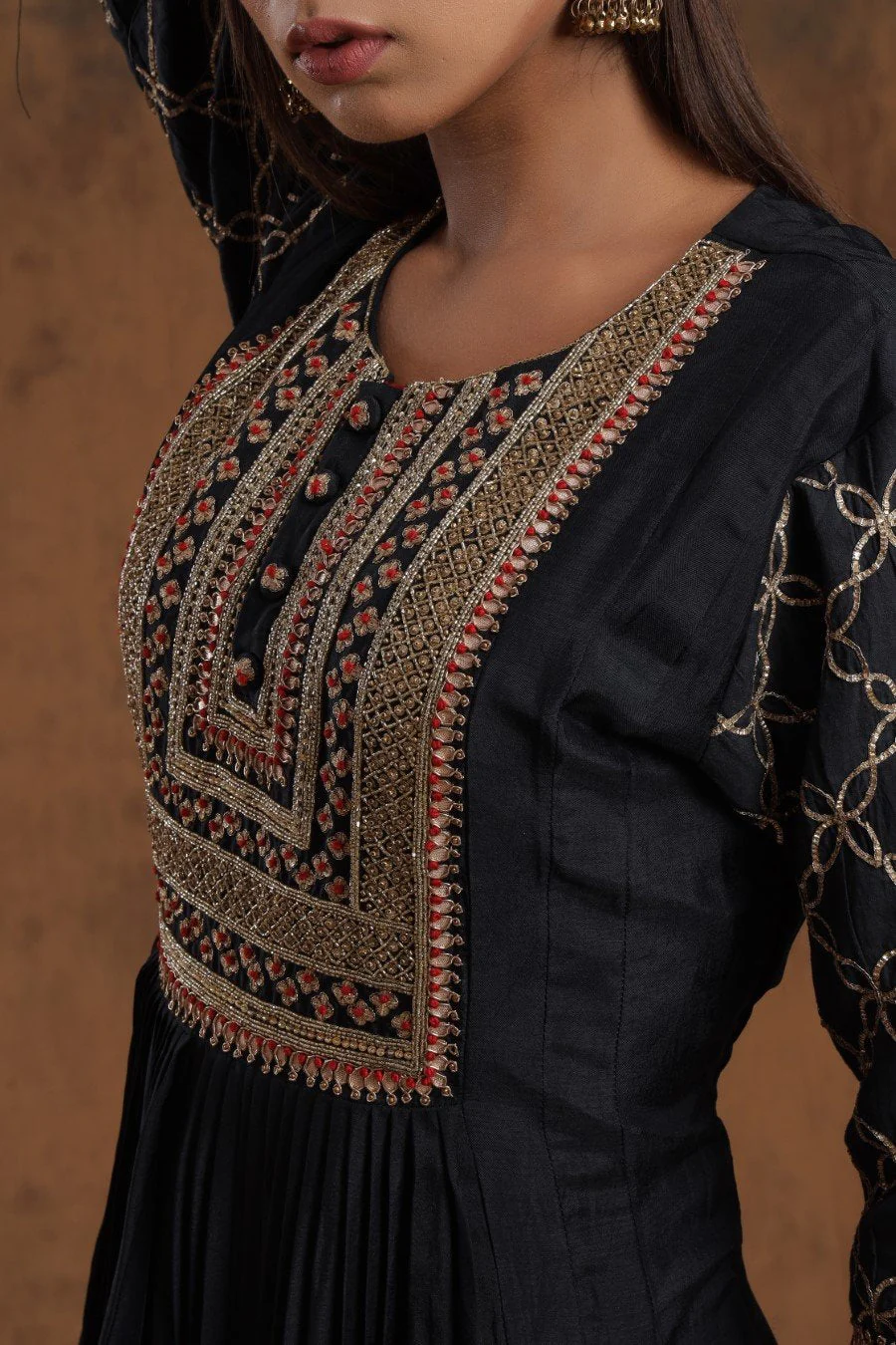 Black Chanderi Silk Kalidar  Kurti With Embroidery - Image 7