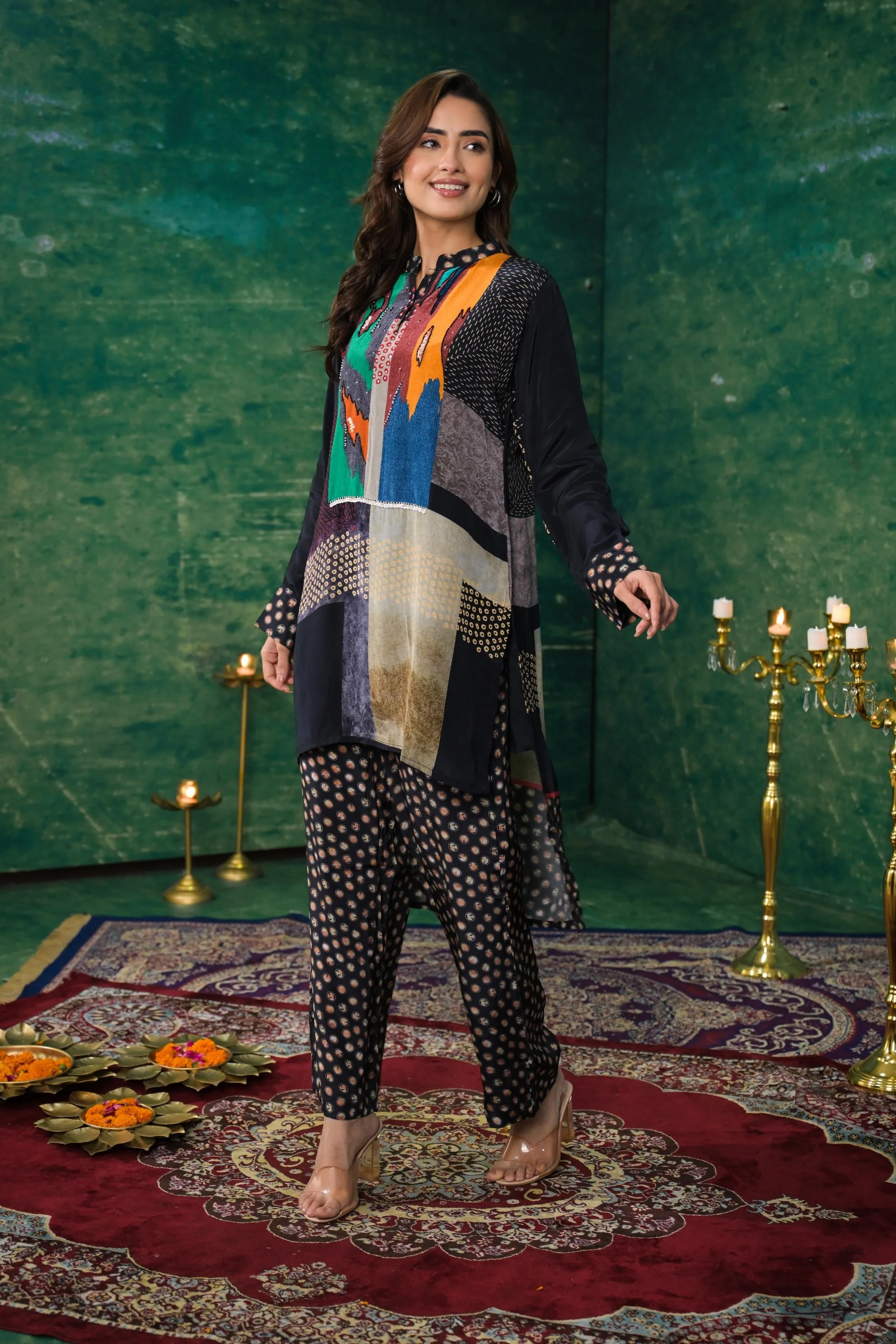 Black Digital Printed Crepe Silk Co-Ord Set - Image 3