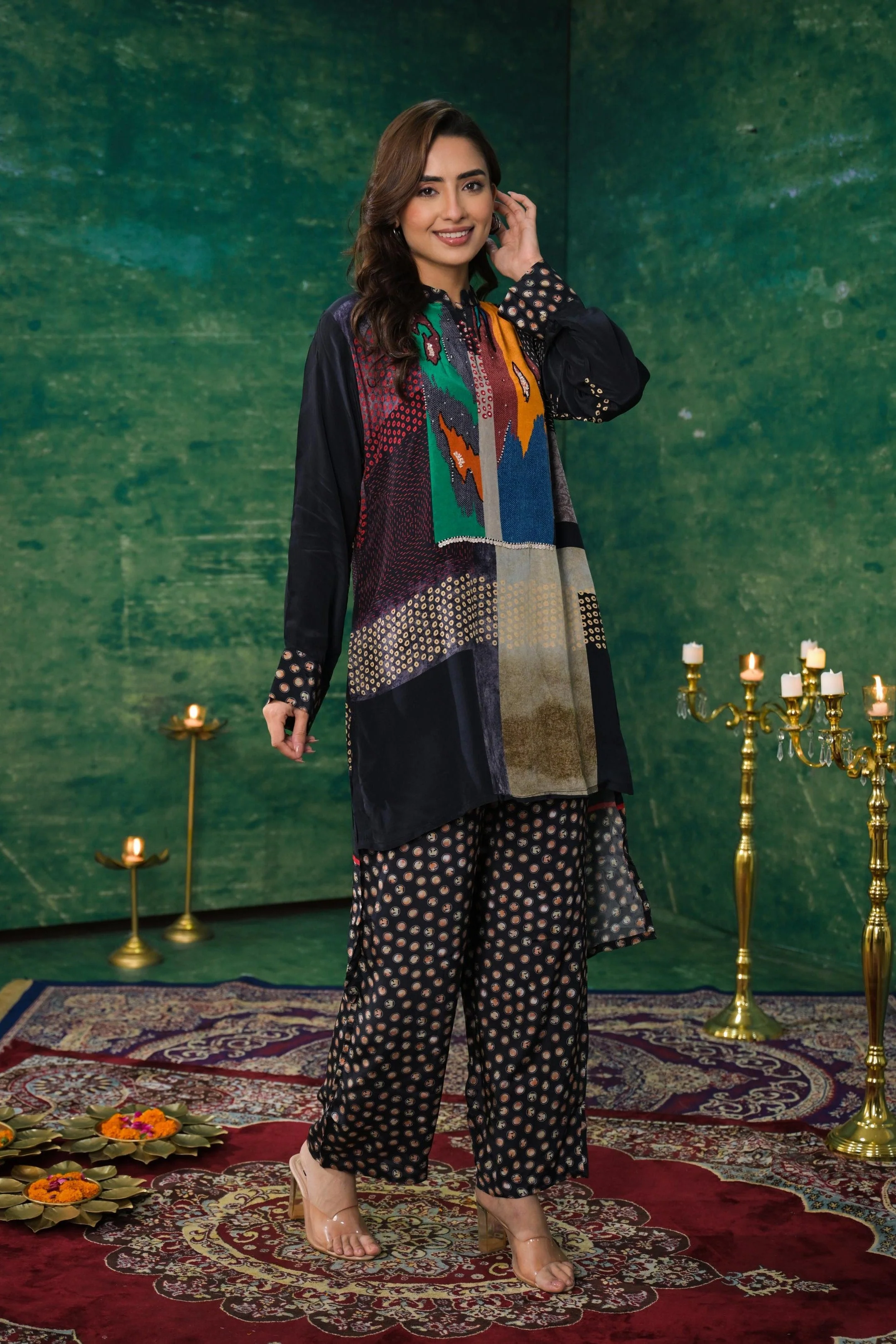 Black Digital Printed Crepe Silk Co-Ord Set - Image 4