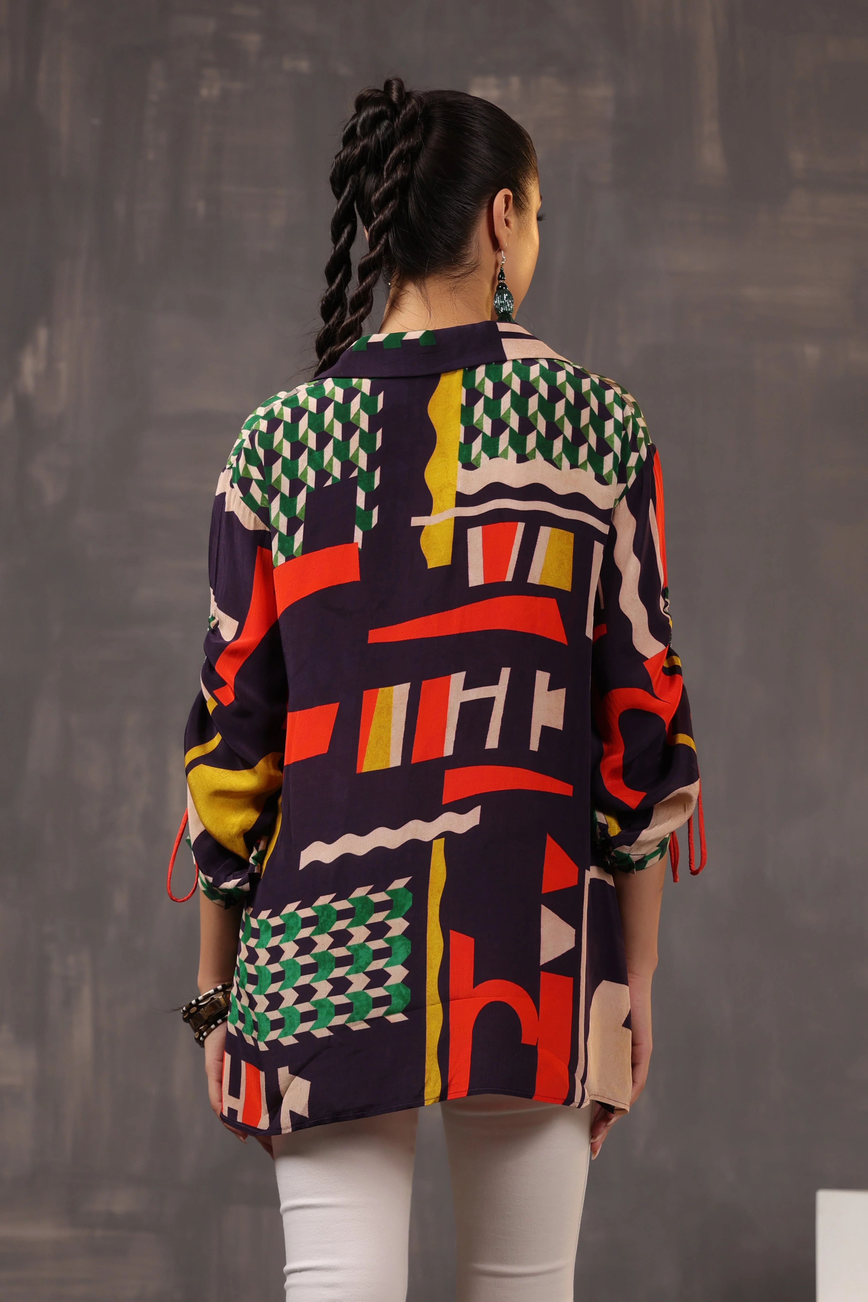Black Digital Printed Crepe Silk Shirt - Image 4