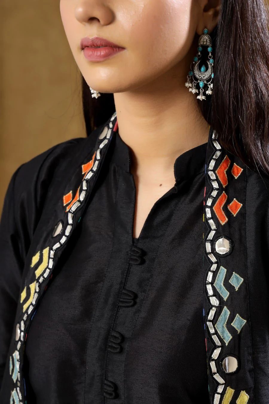 Black Dola Silk Kurta Pant And Jacket Set - Image 6