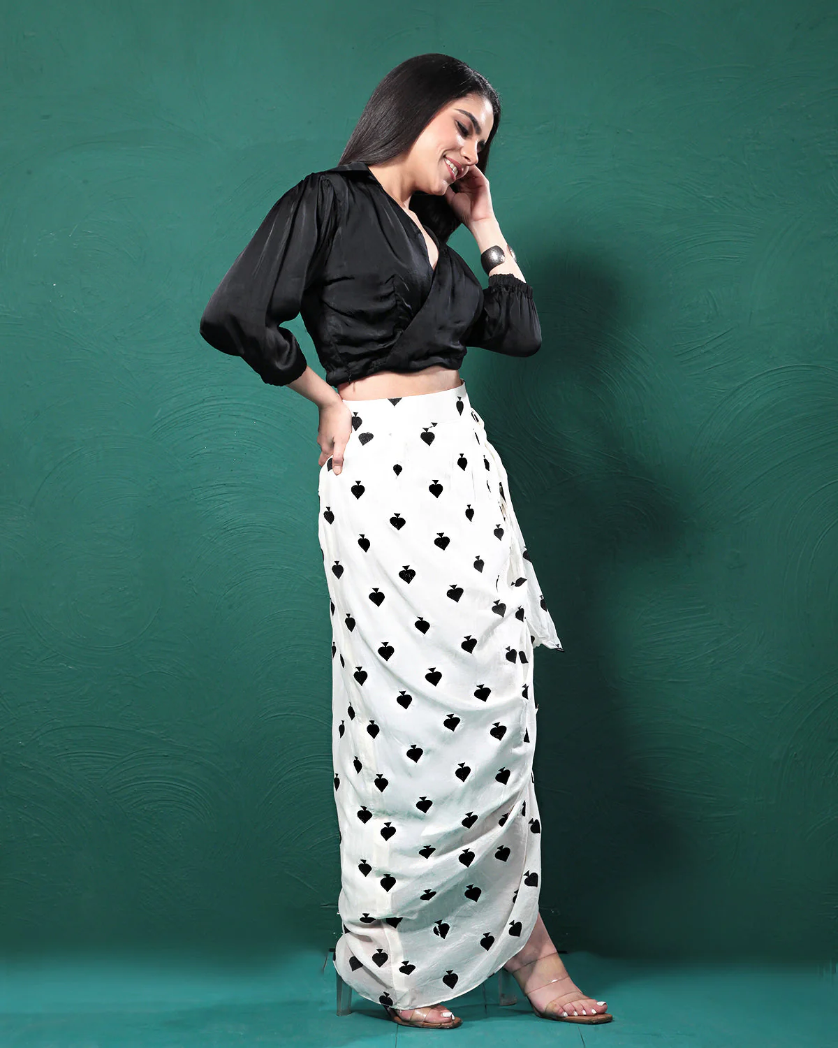 Black & White Drama Crop Top & Skirt - Image 3