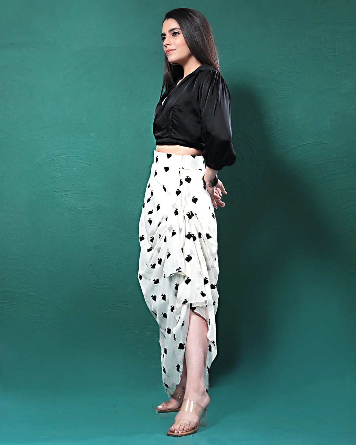Black & White Drama Crop Top & Skirt - Image 4