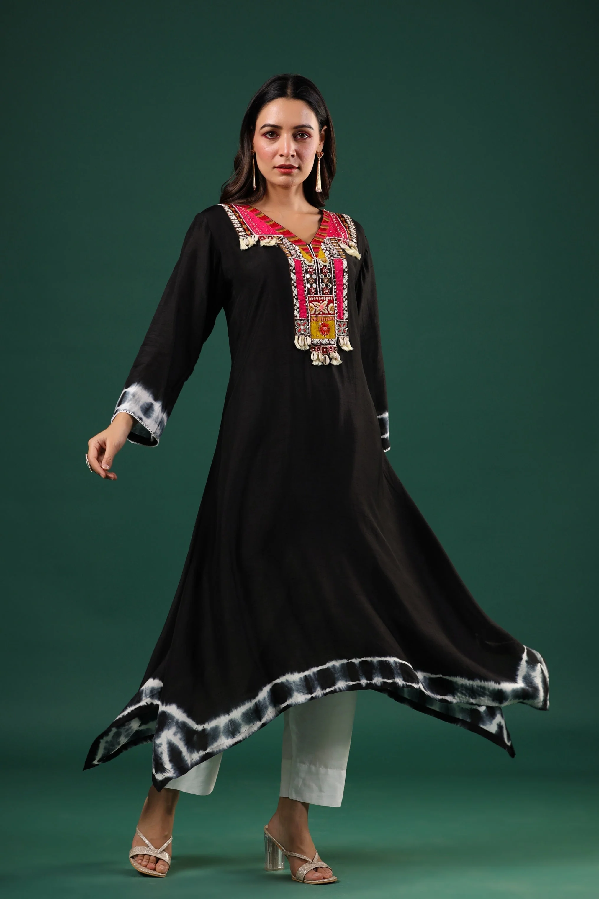 Black Embellished Dola Silk Pants Set - Image 3