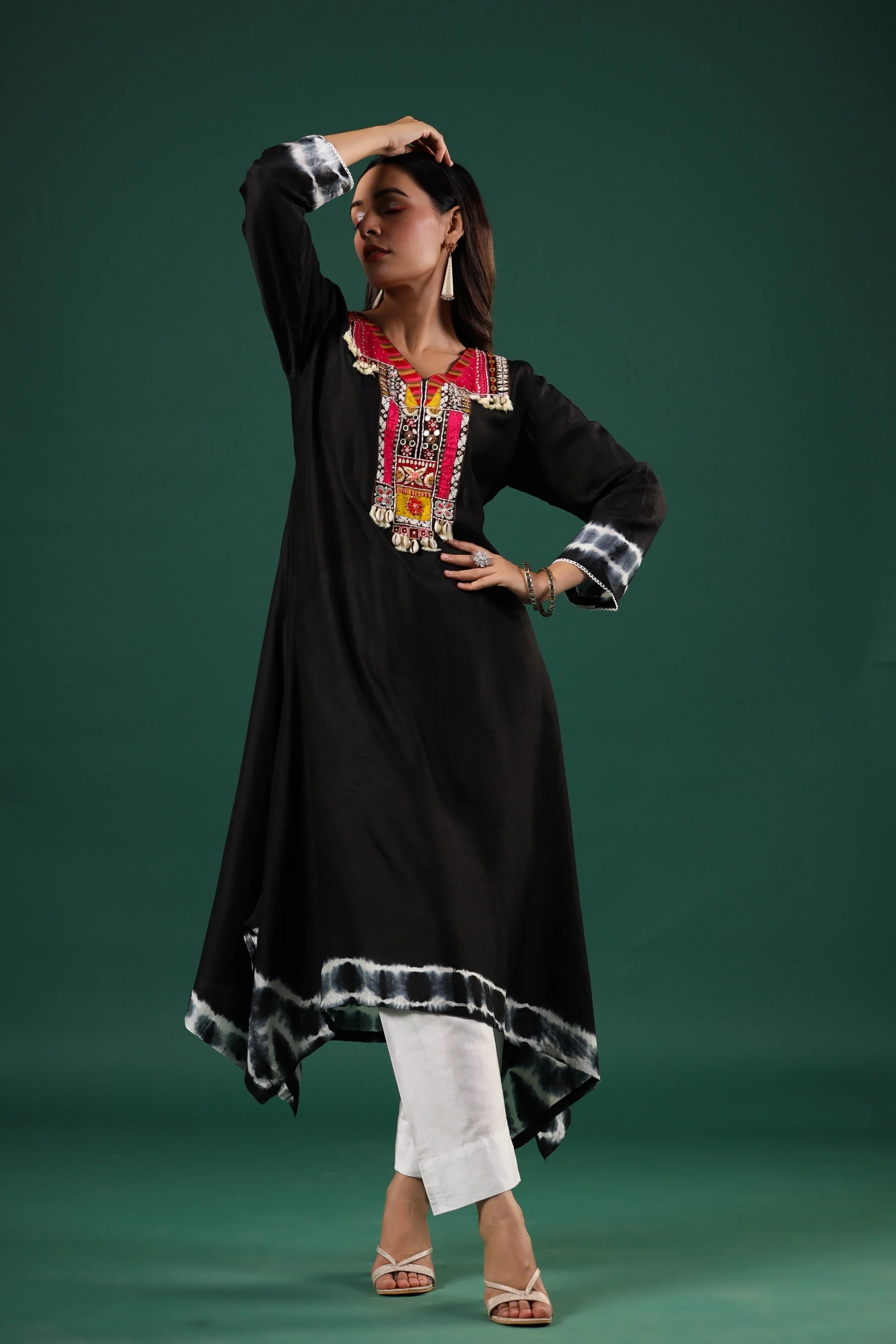 Black Embellished Dola Silk Pants Set - Image 4