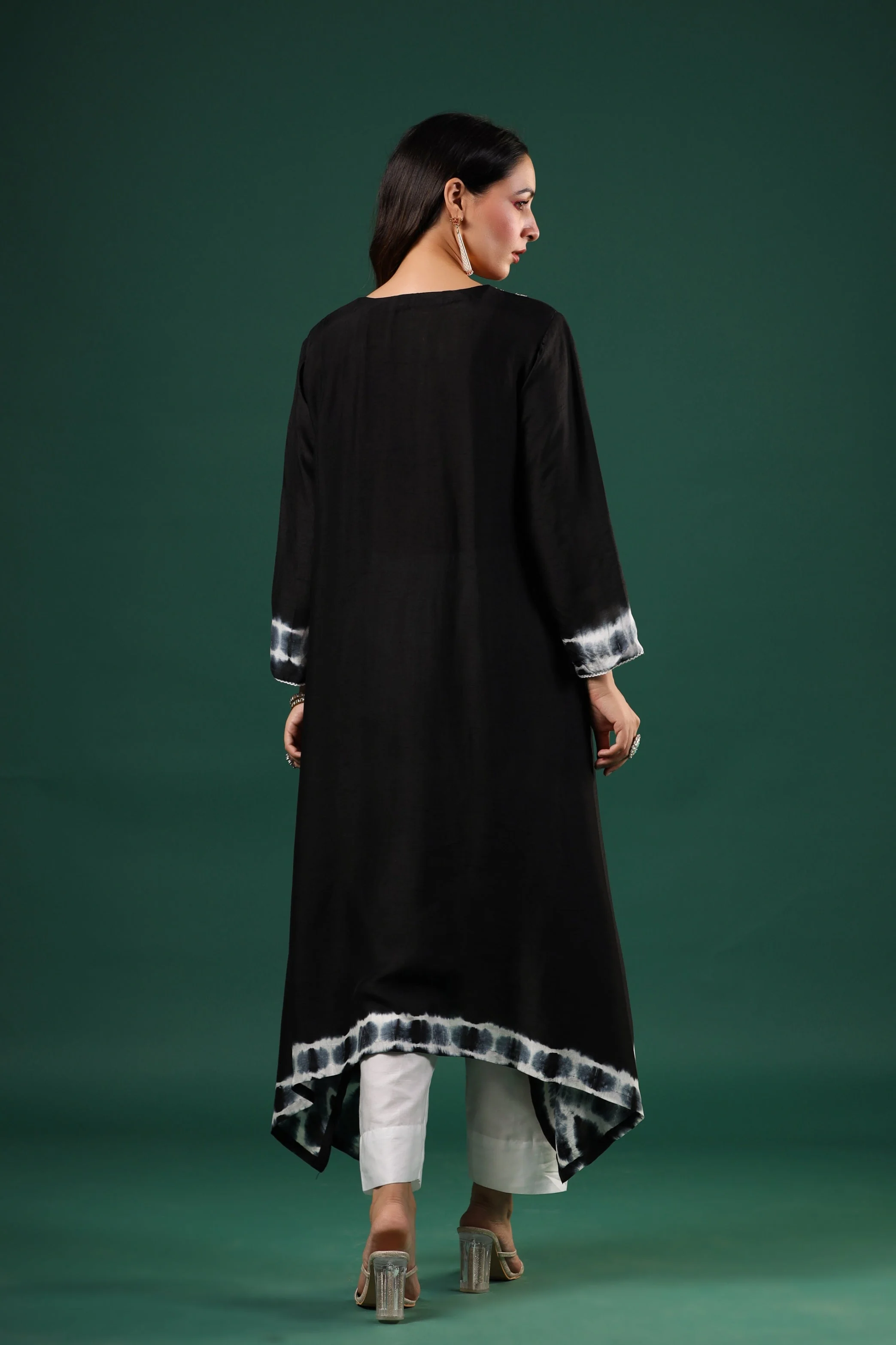 Black Embellished Dola Silk Pants Set - Image 5