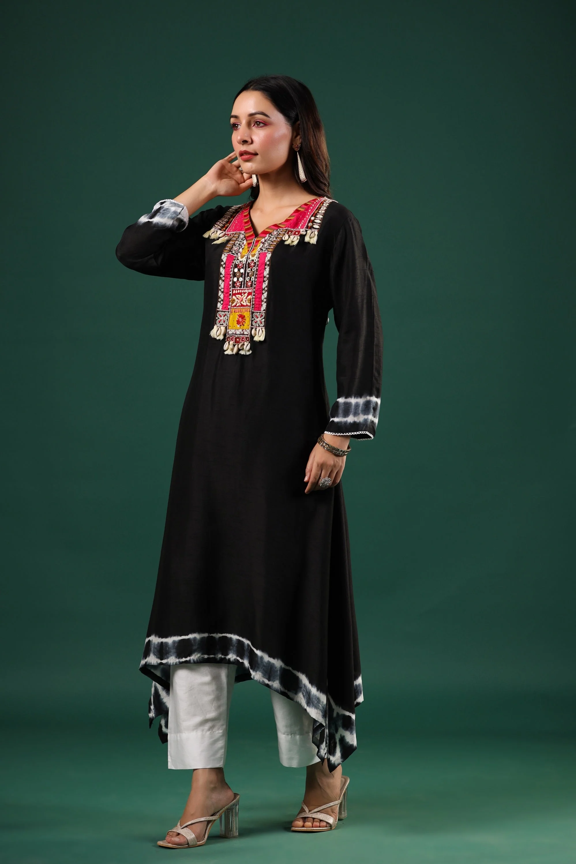 Black Embellished Dola Silk Pants Set - Image 6