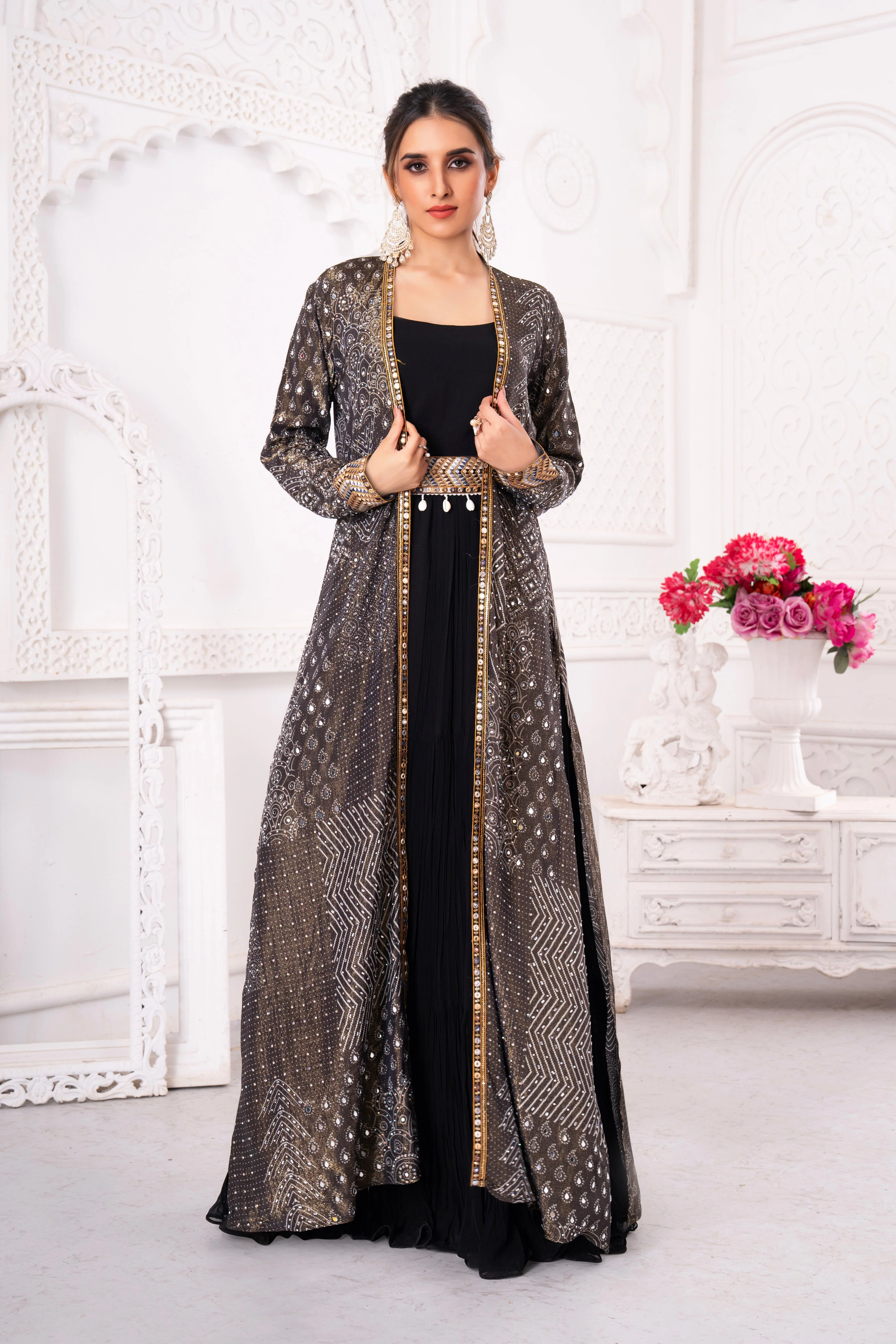 Celestial Black Shimmer Jacket With Gown