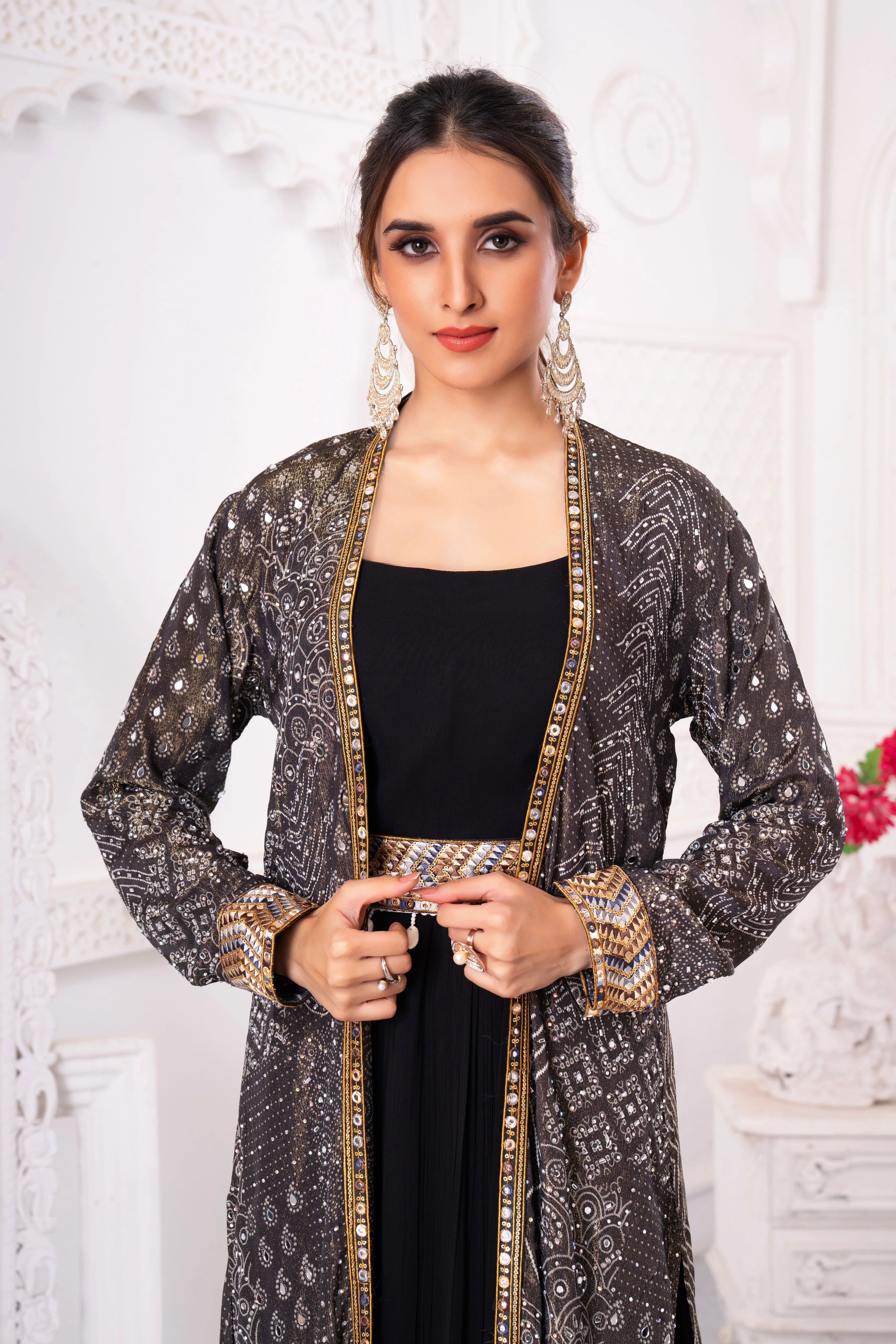 Celestial Black Shimmer Jacket With Gown - Image 2