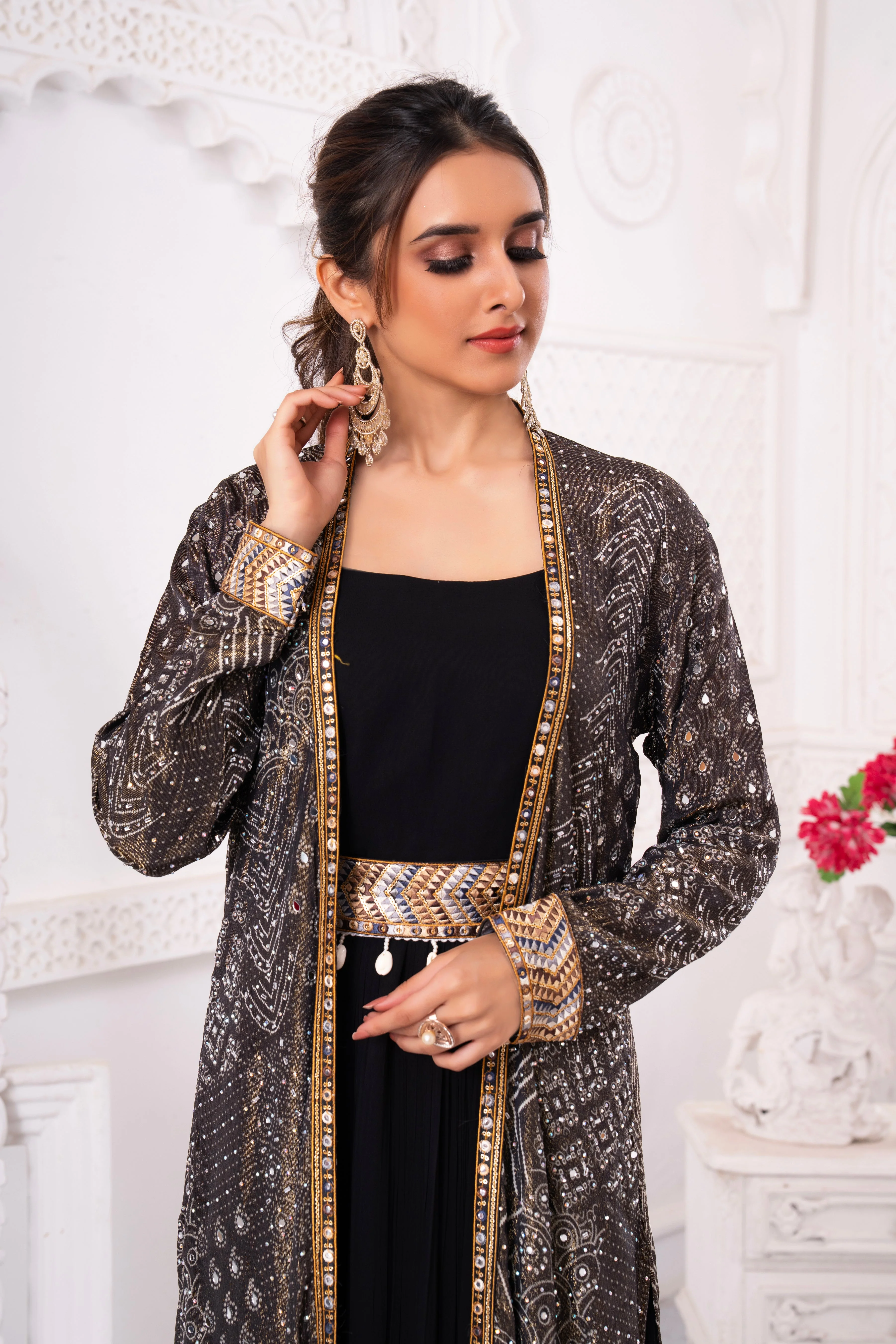 Celestial Black Shimmer Jacket With Gown - Image 3