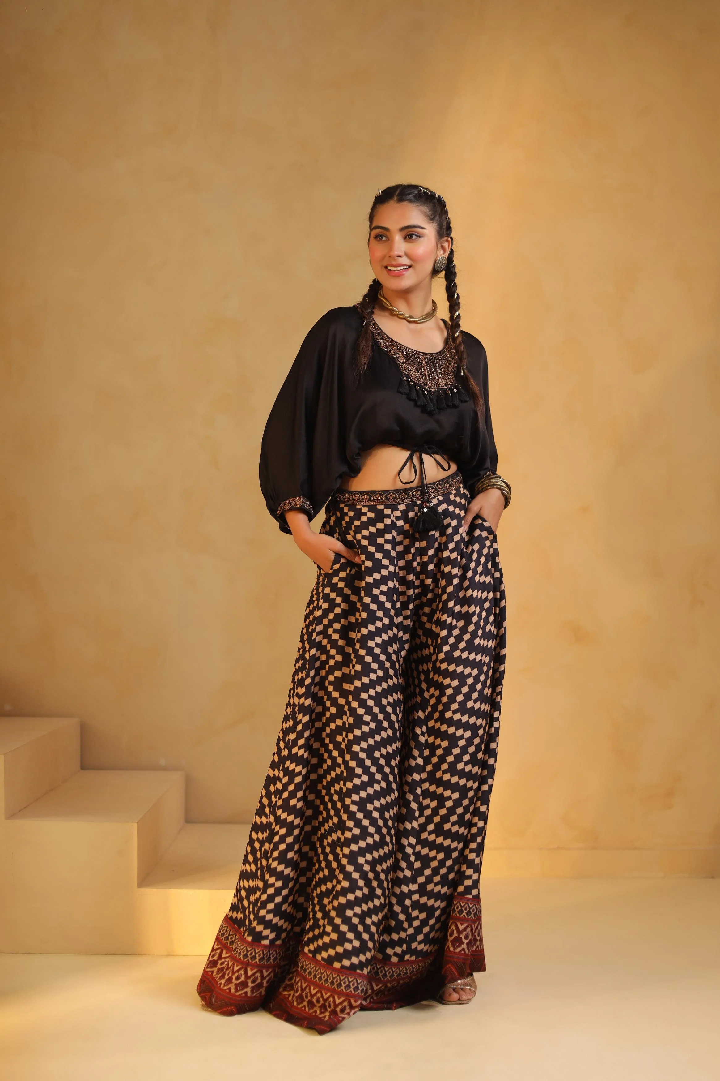 Black Embellished Modal Satin Co-Ord Set - Image 3