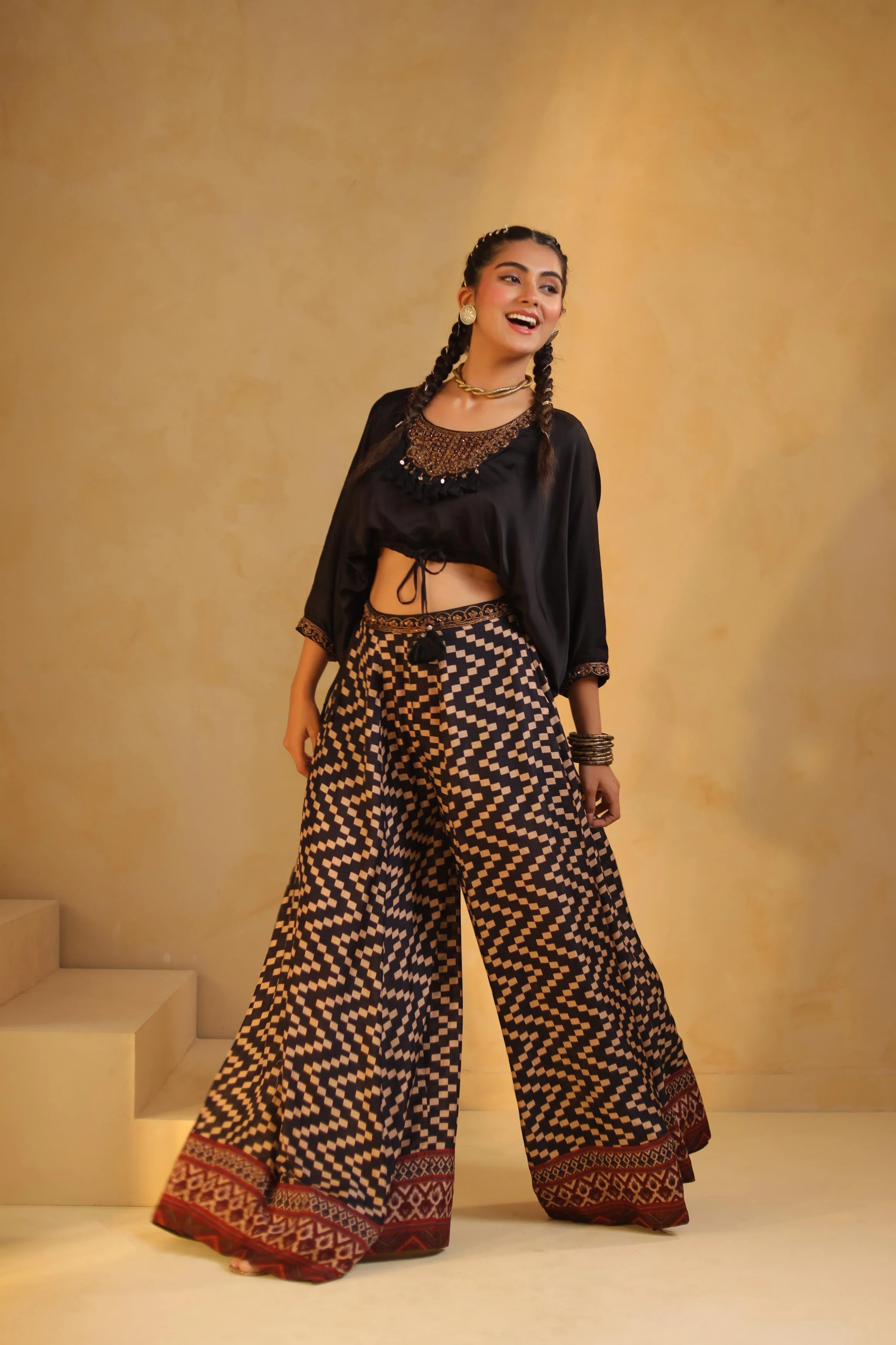 Black Embellished Modal Satin Co-Ord Set - Image 4