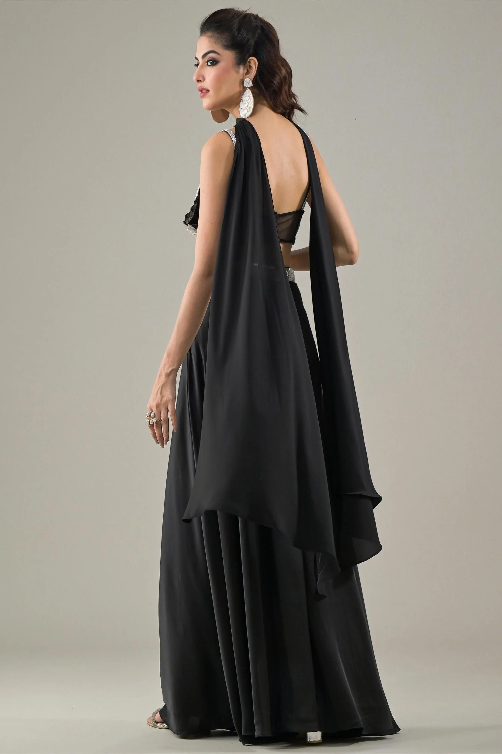 Black Embellished Premium Net Palazzo Set - Image 5