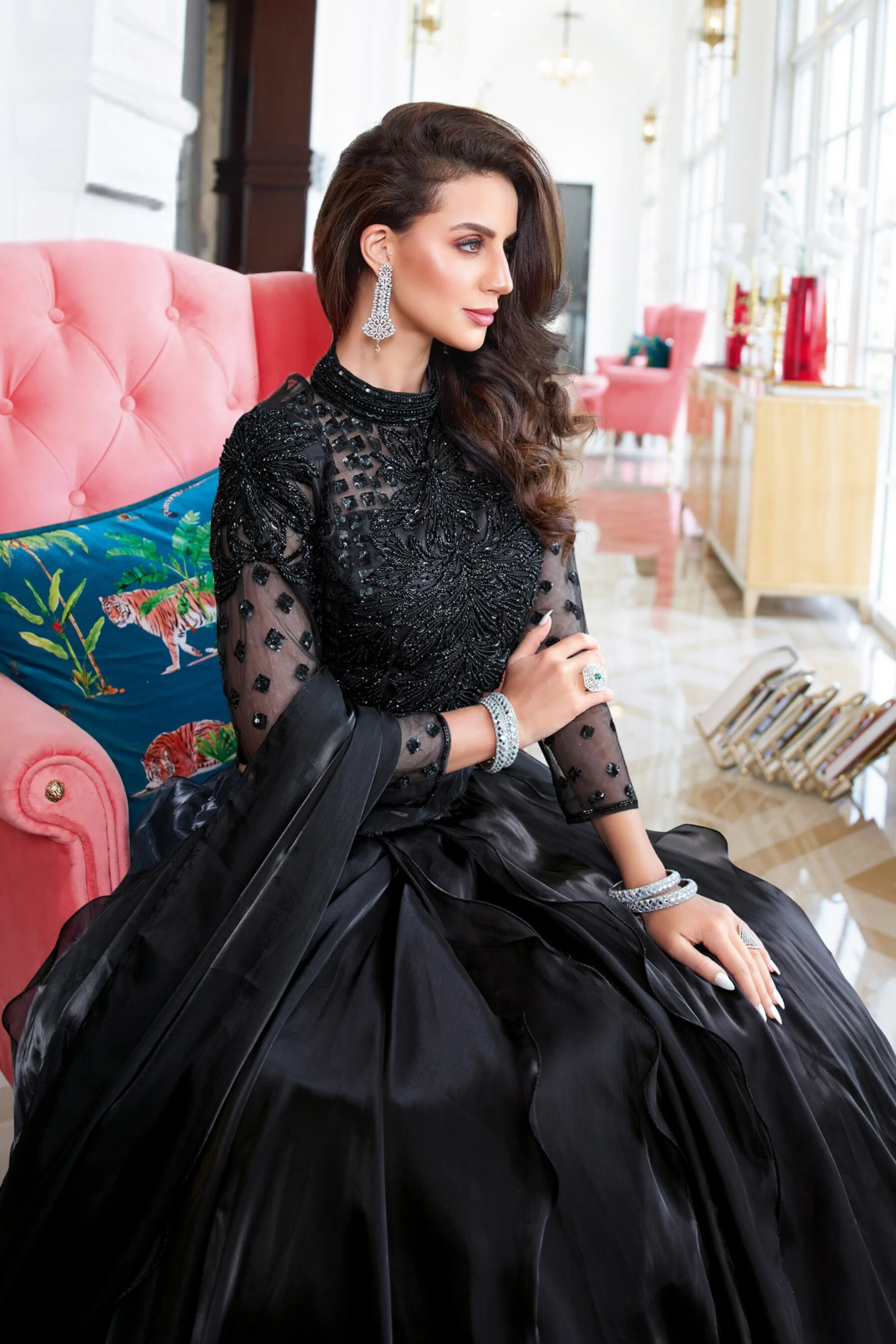 Black Embellished Premium Silk Lehenga Set - Image 2