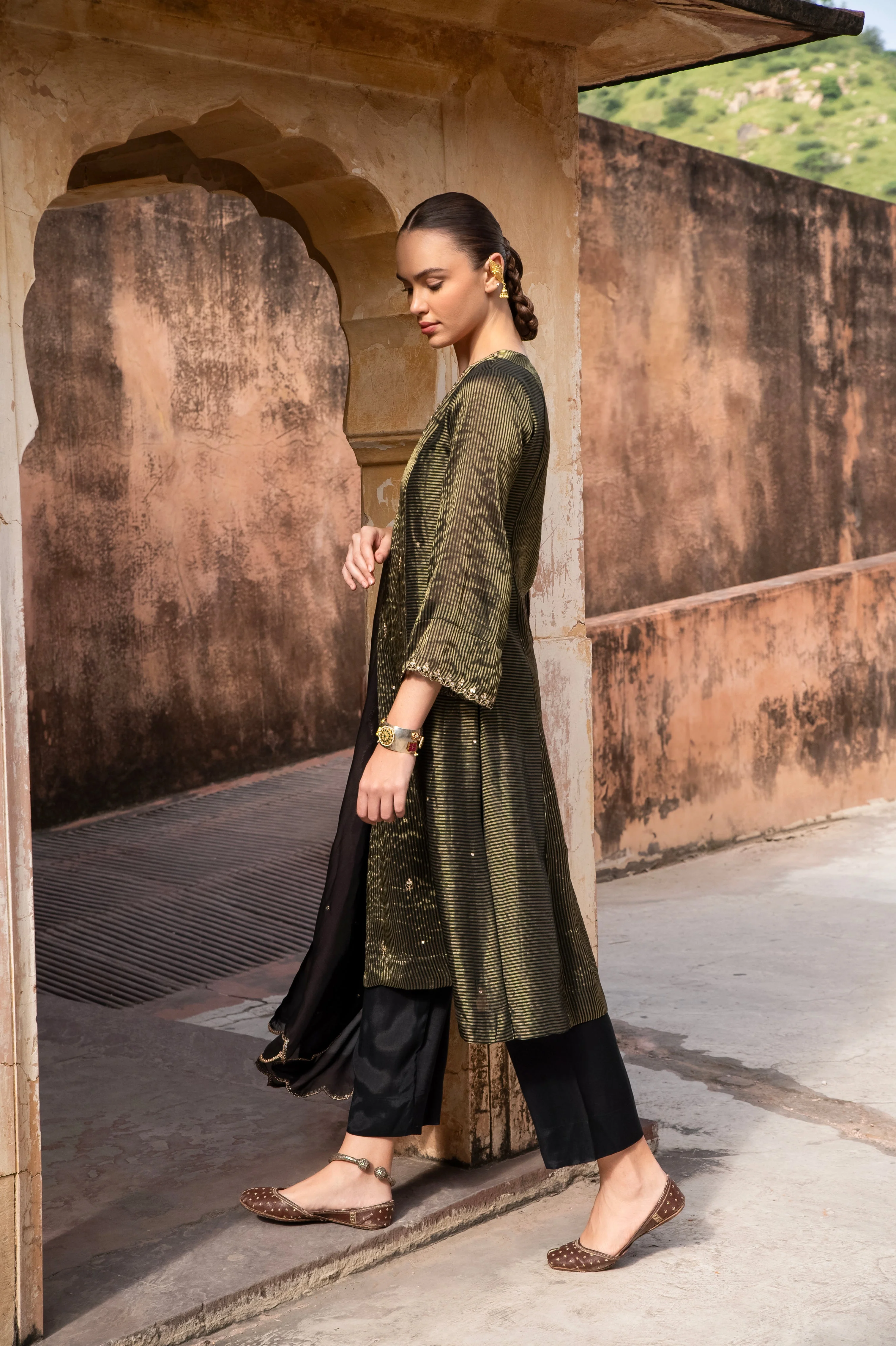 Black Embellished Premium Silk Pant Set - Image 3