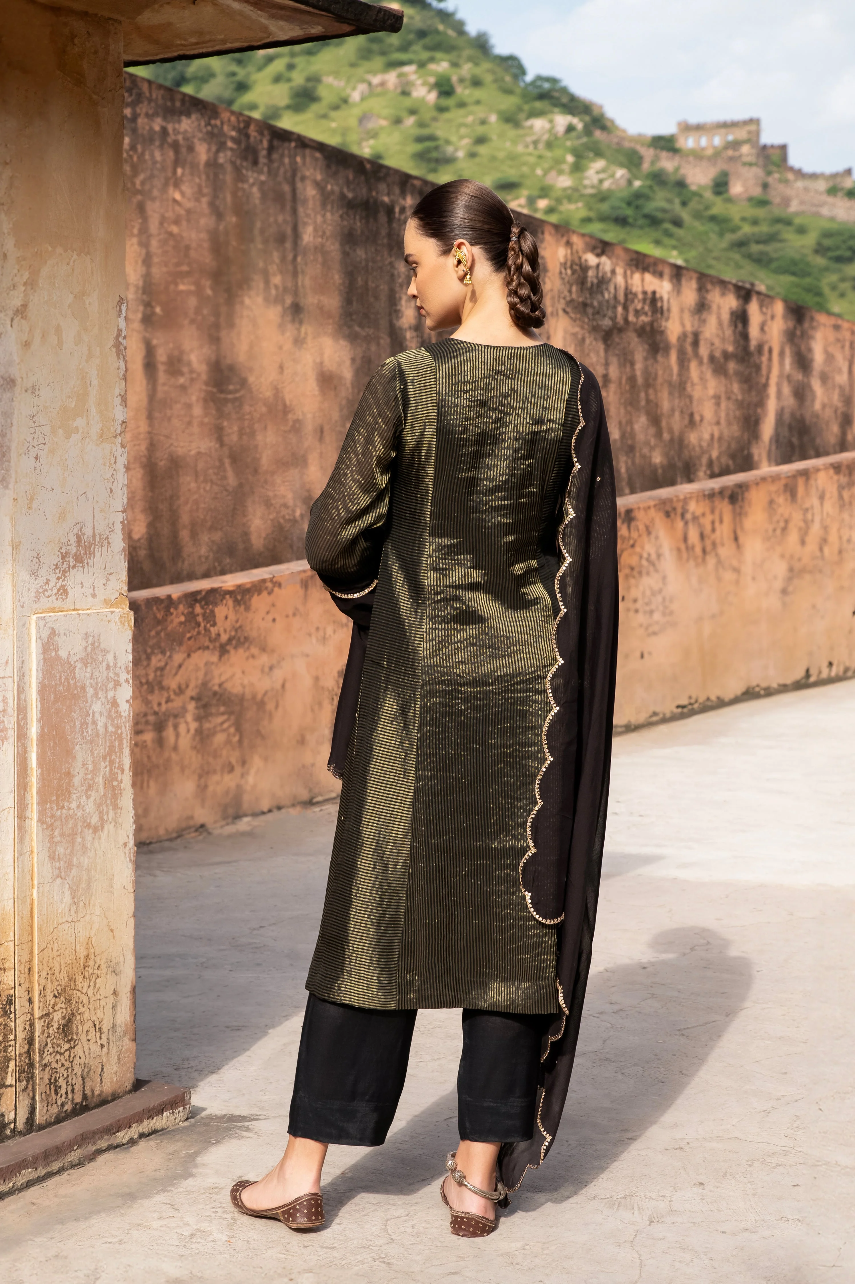 Black Embellished Premium Silk Pant Set - Image 4