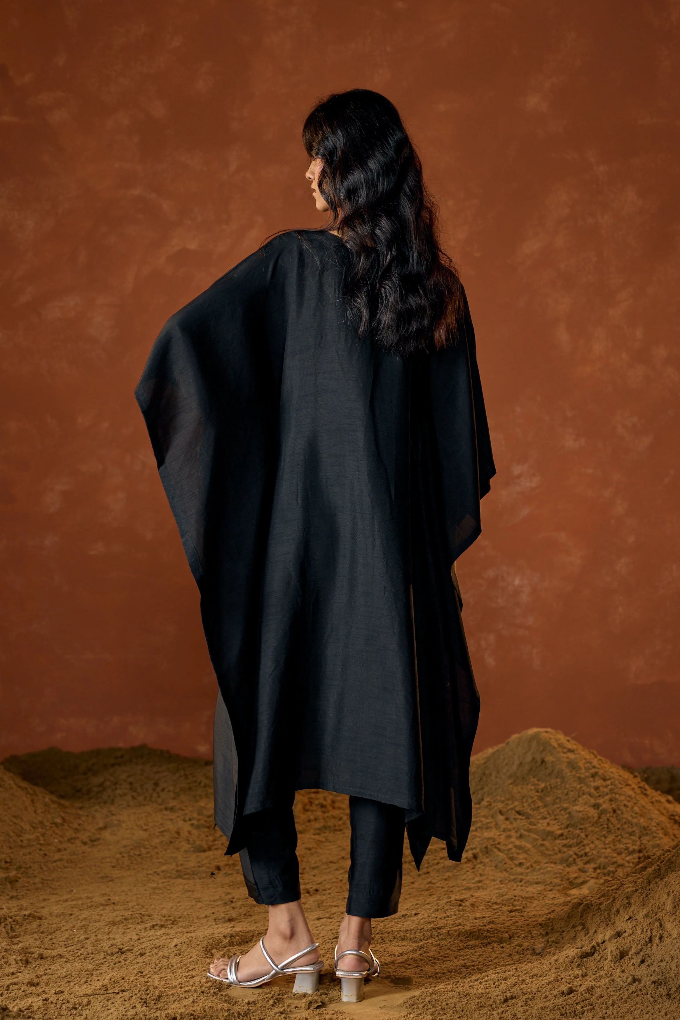 Black Embellished Raw Silk Kaftan Set - Image 8