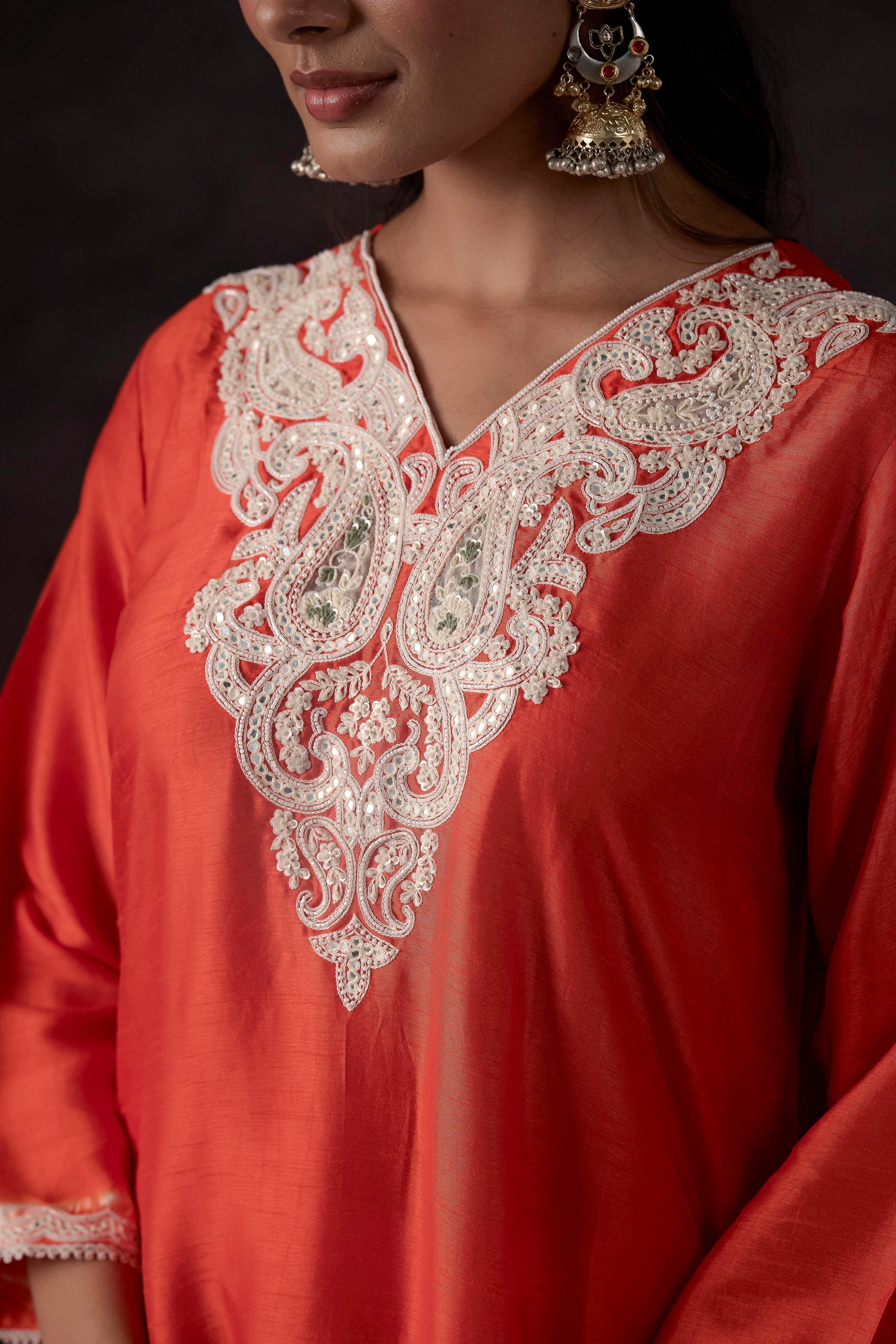 Orange Peel Embellished Raw Silk Kurta Set - Image 2