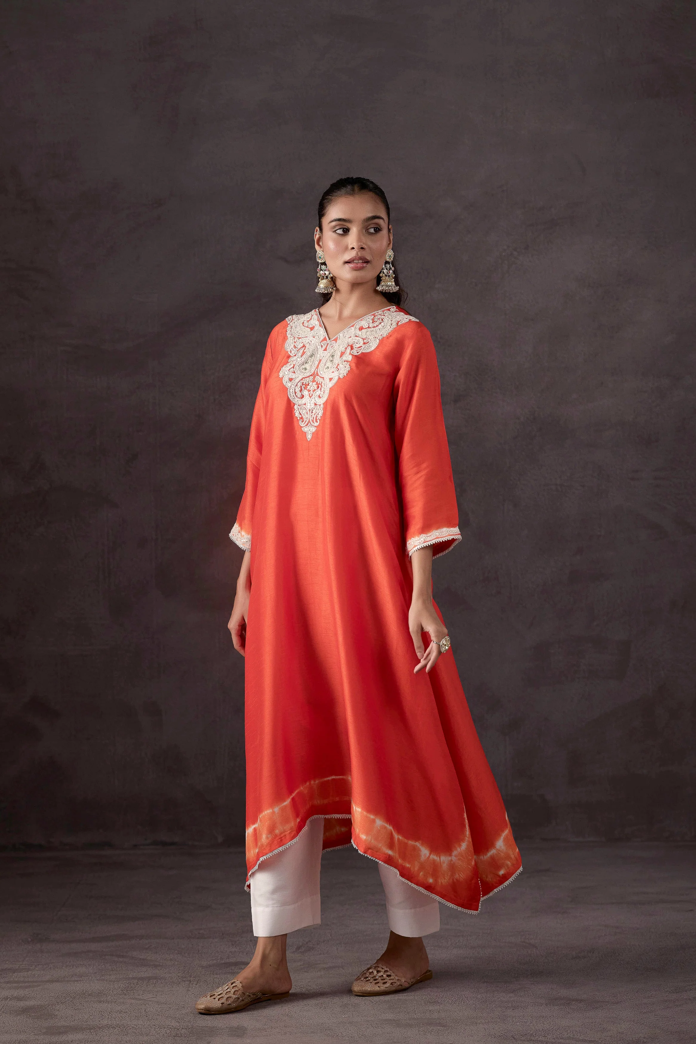Orange Peel Embellished Raw Silk Kurta Set - Image 4