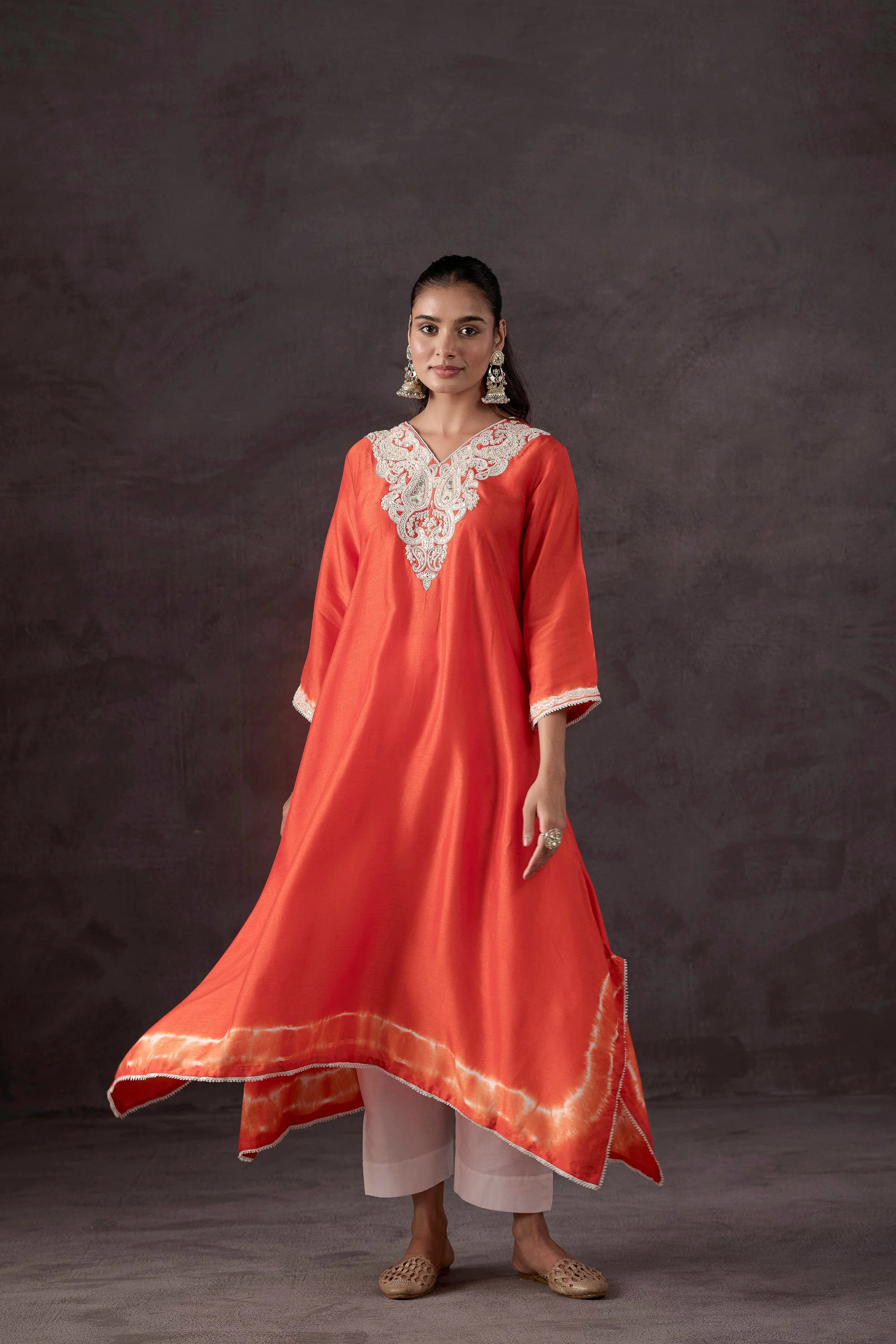 Orange Peel Embellished Raw Silk Kurta Set - Image 5