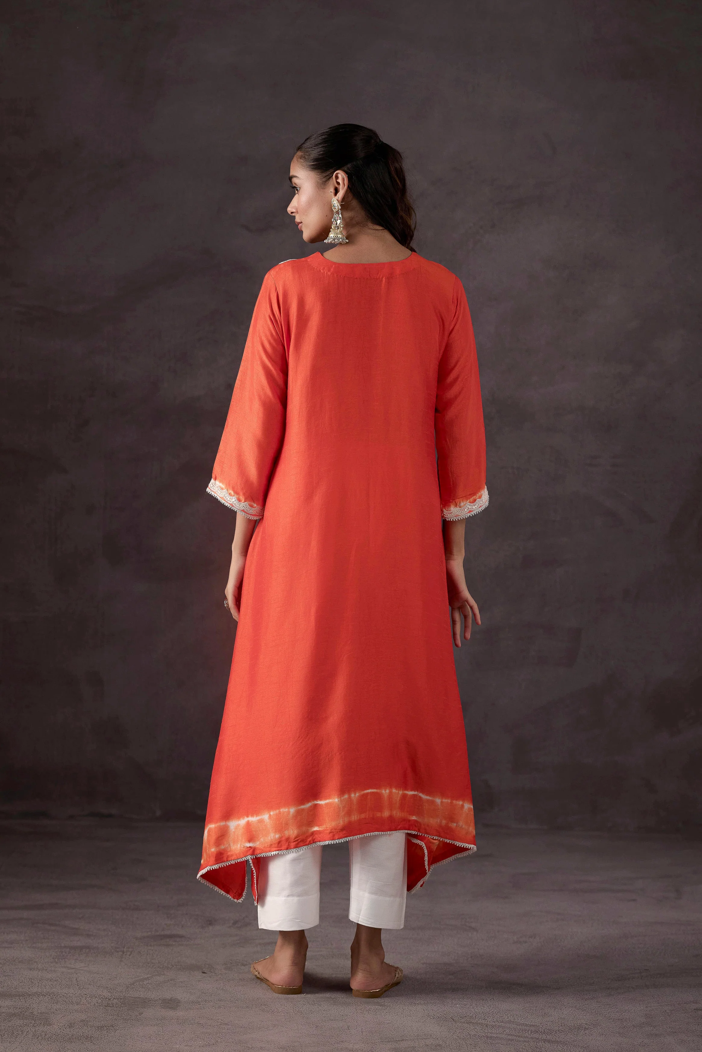 Orange Peel Embellished Raw Silk Kurta Set - Image 6