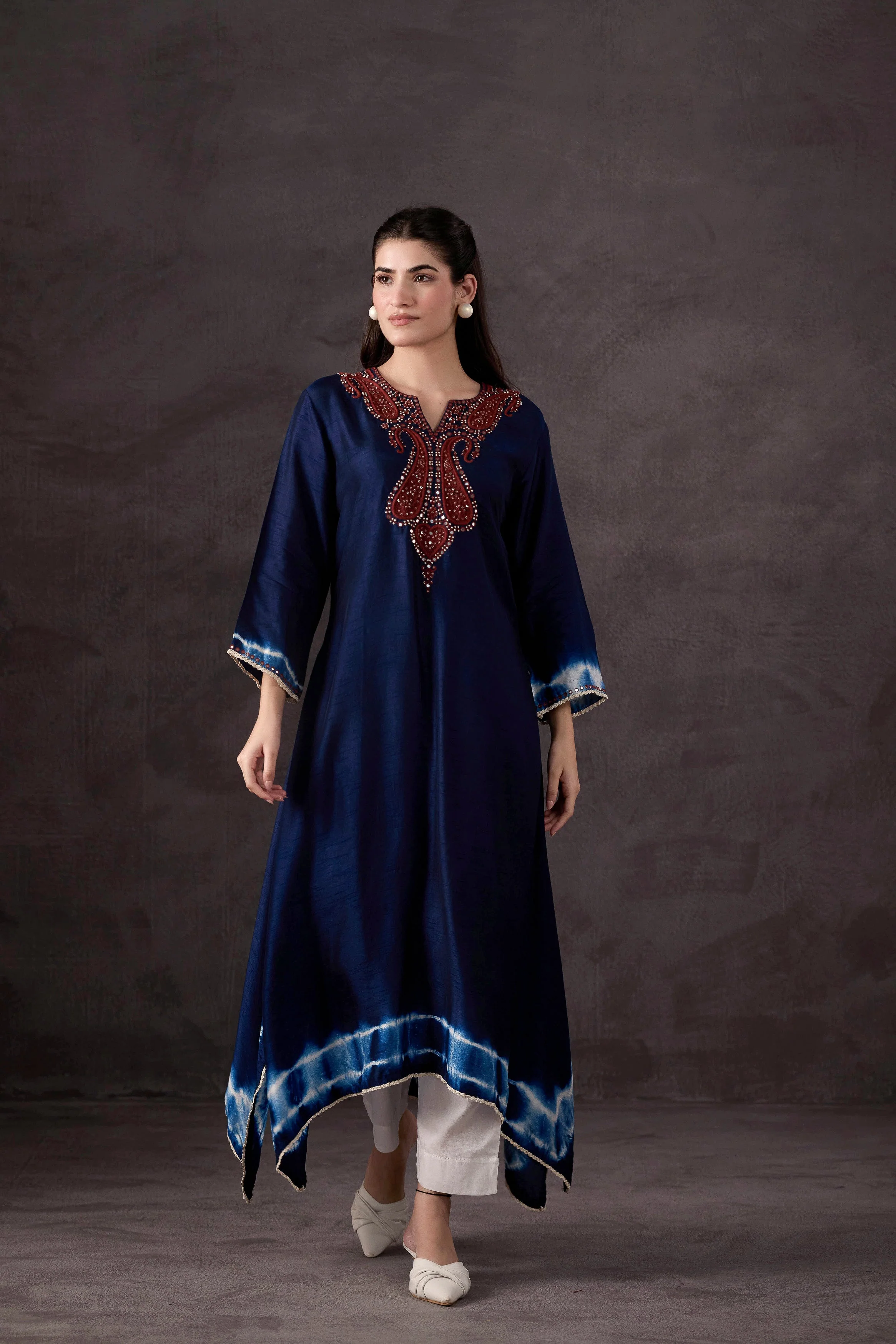 Teal Blue Embellished Raw Silk Kurta Set