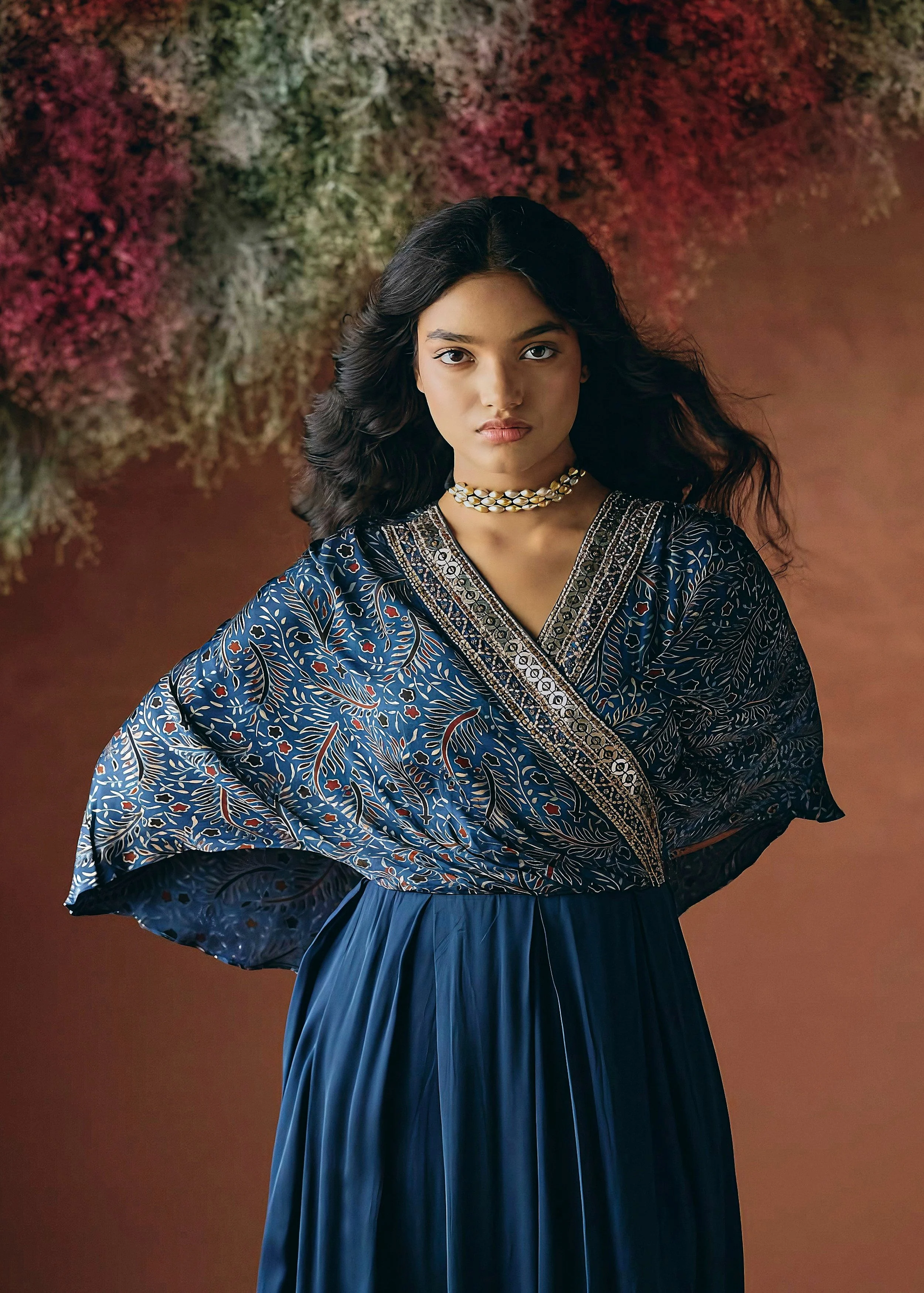 Ocean Blue Embellished Satin Silk Gown - Image 4