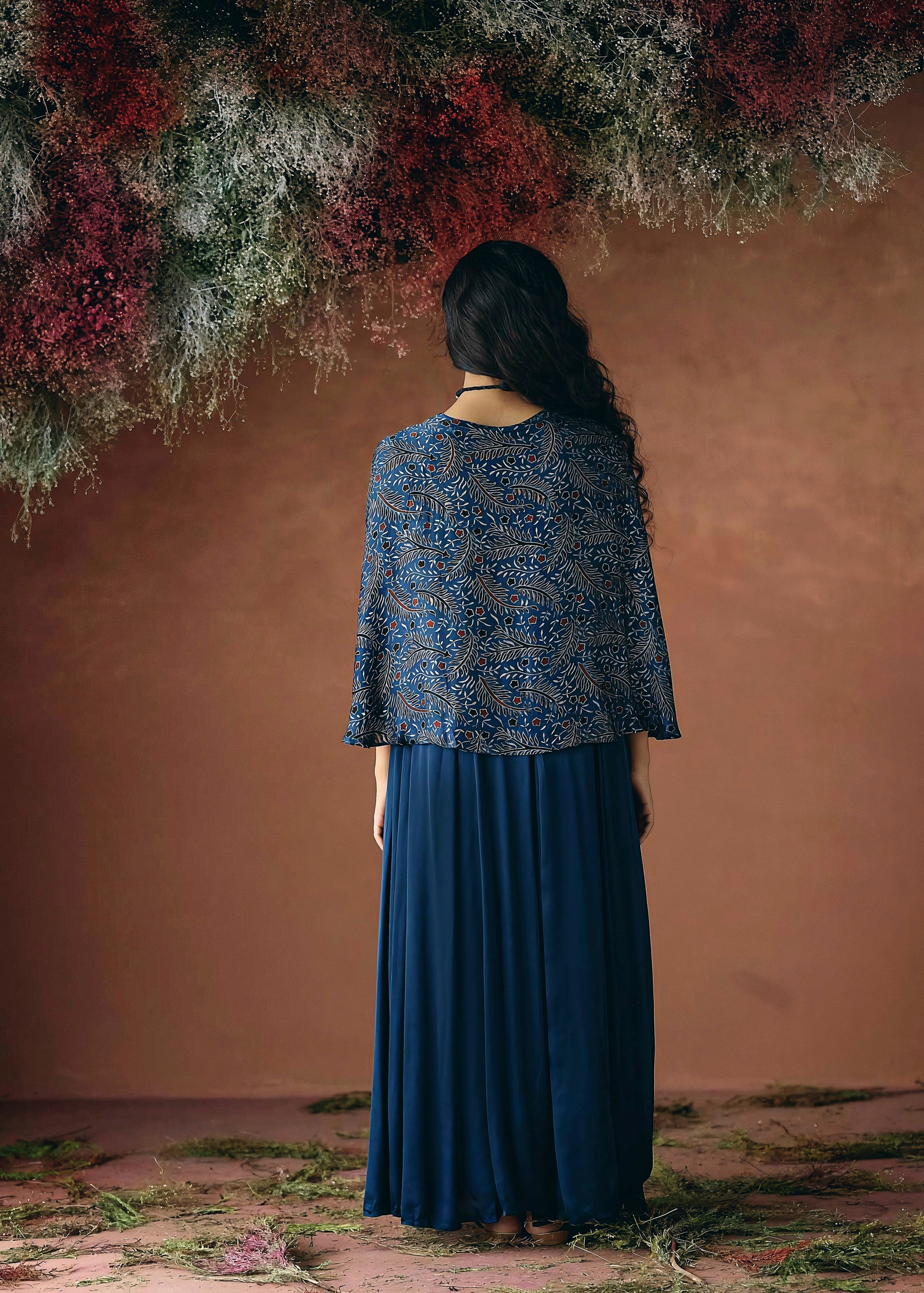 Ocean Blue Embellished Satin Silk Gown - Image 7