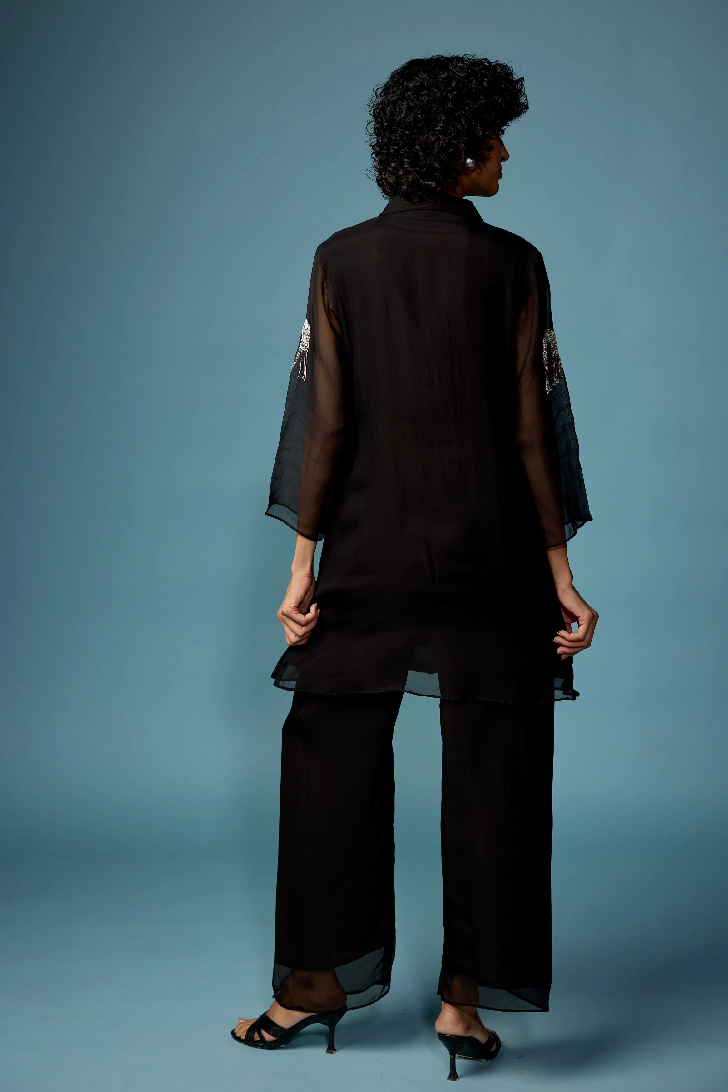 Classic Black Embellished Soft Organza Silk Co-Ord Set - Image 8