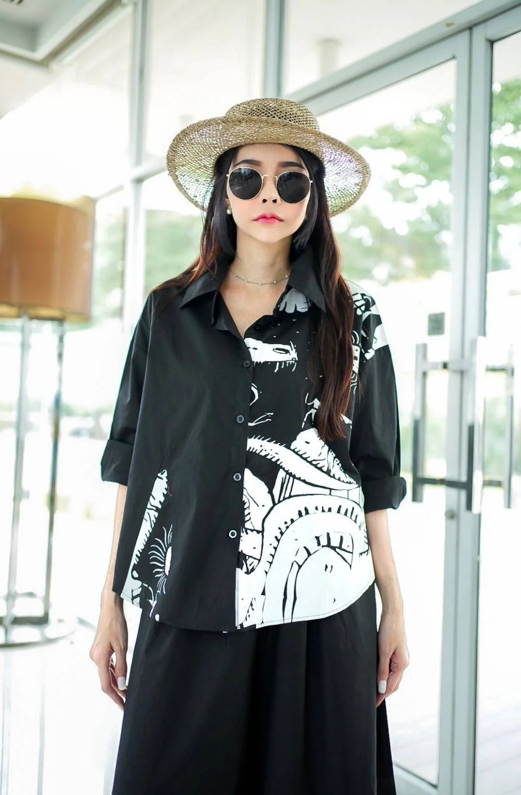 Abstract Printed Noir Cotton Co-ord Set - Image 2