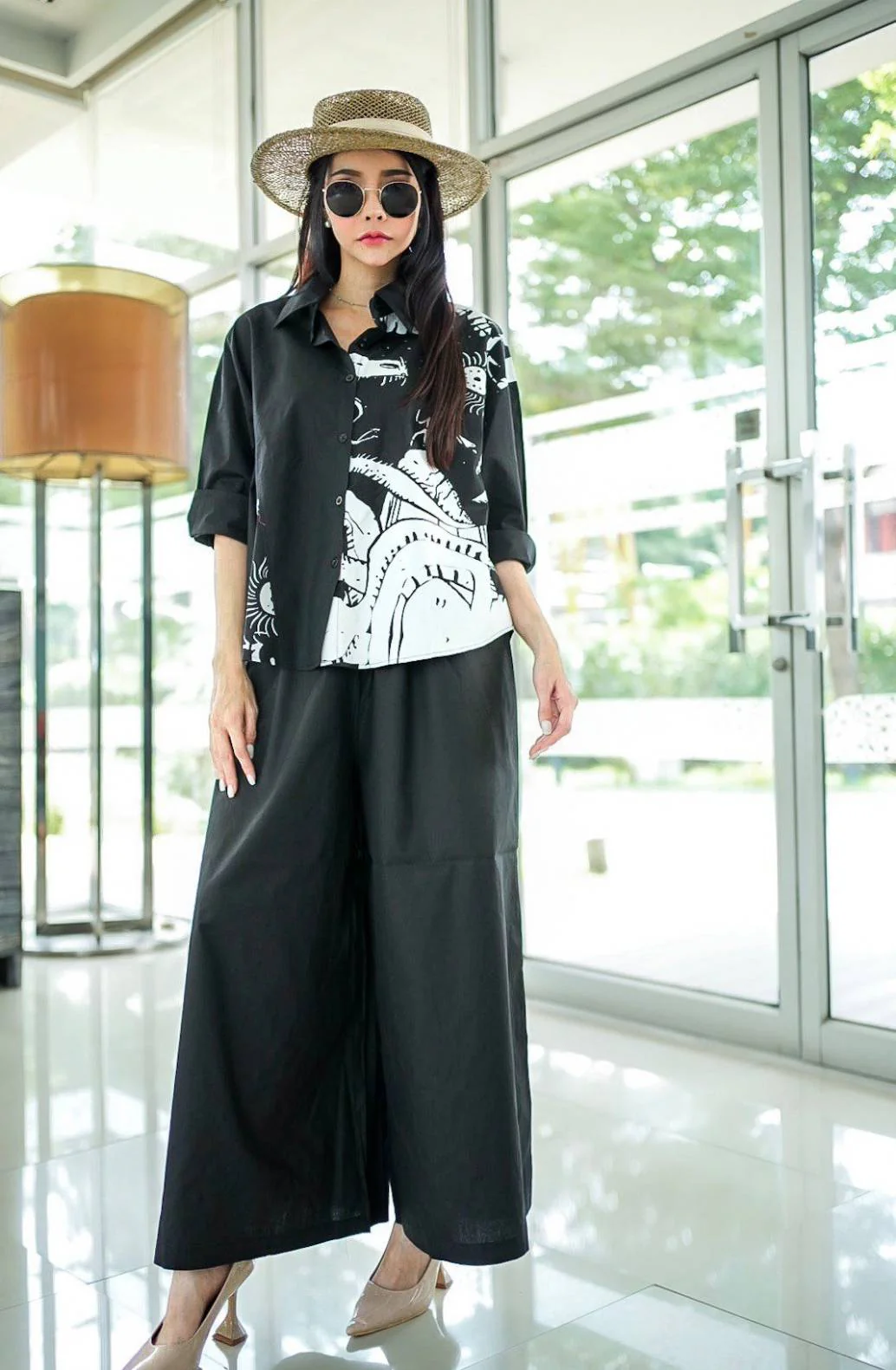 Abstract Printed Noir Cotton Co-ord Set - Image 3