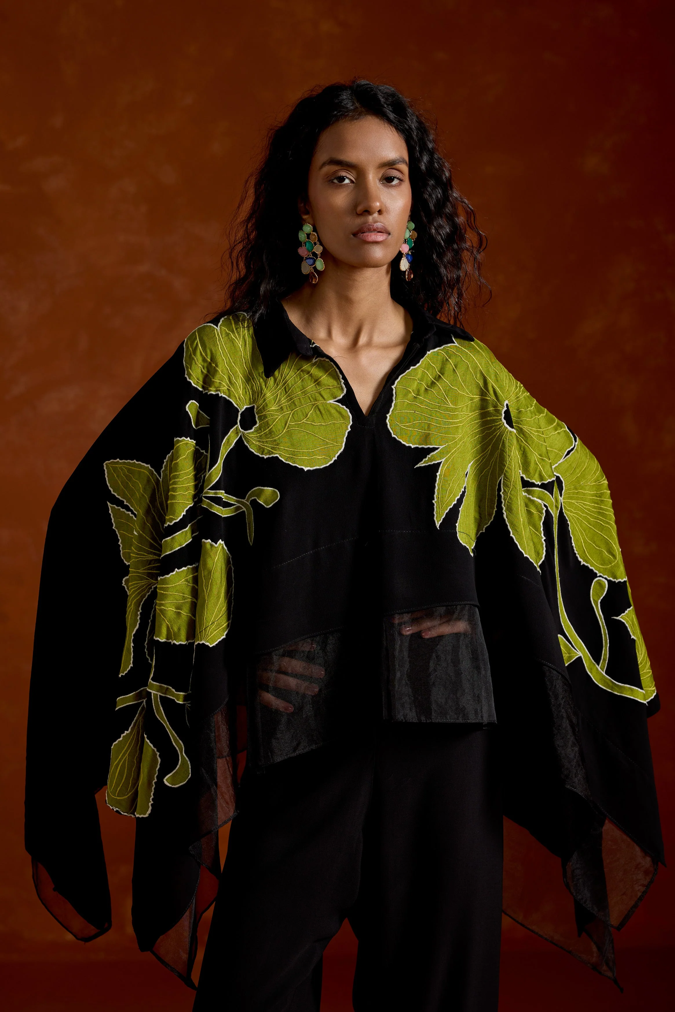Black Embroidered Georgette Silk Co-Ord Set - Image 2