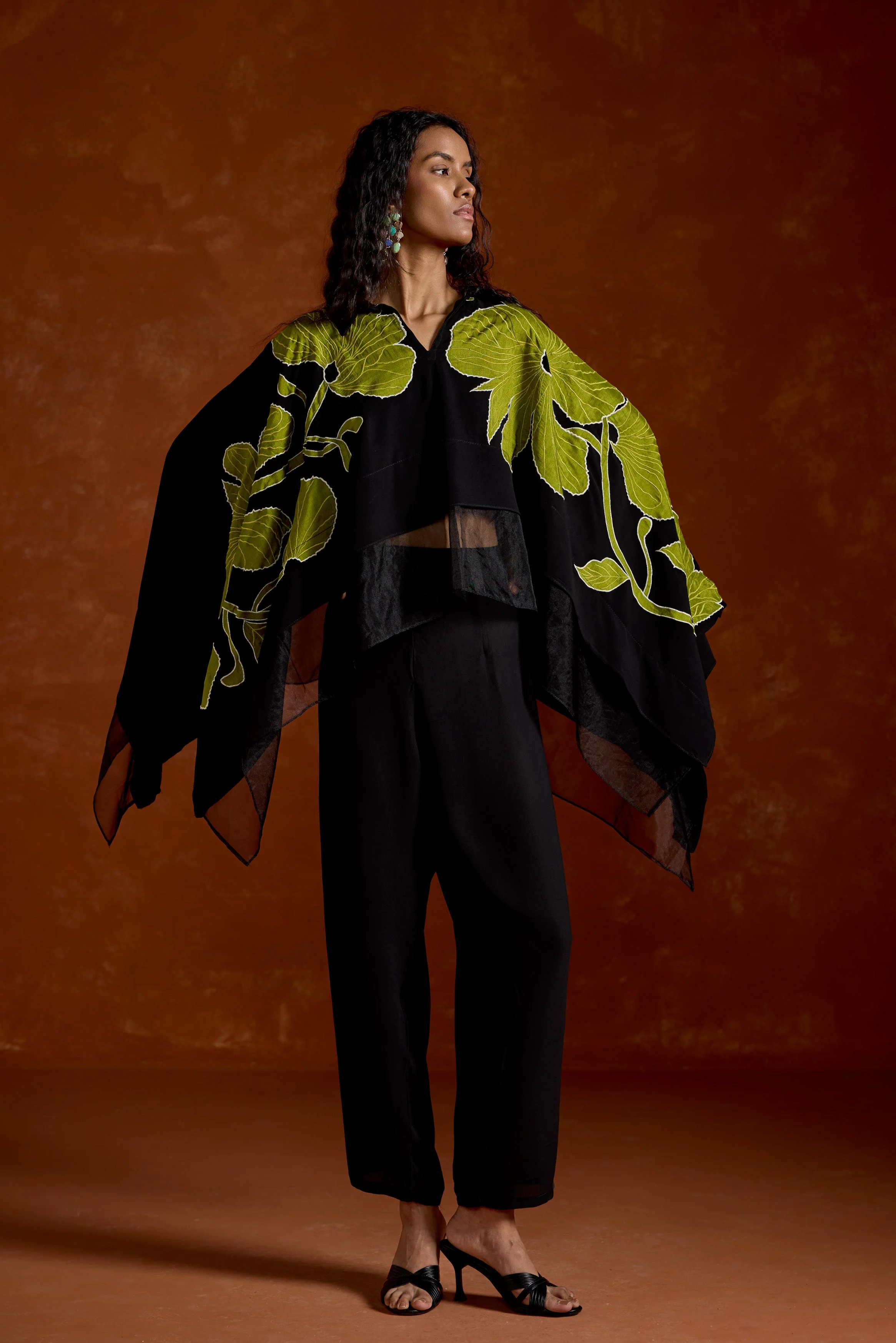 Black Embroidered Georgette Silk Co-Ord Set - Image 4