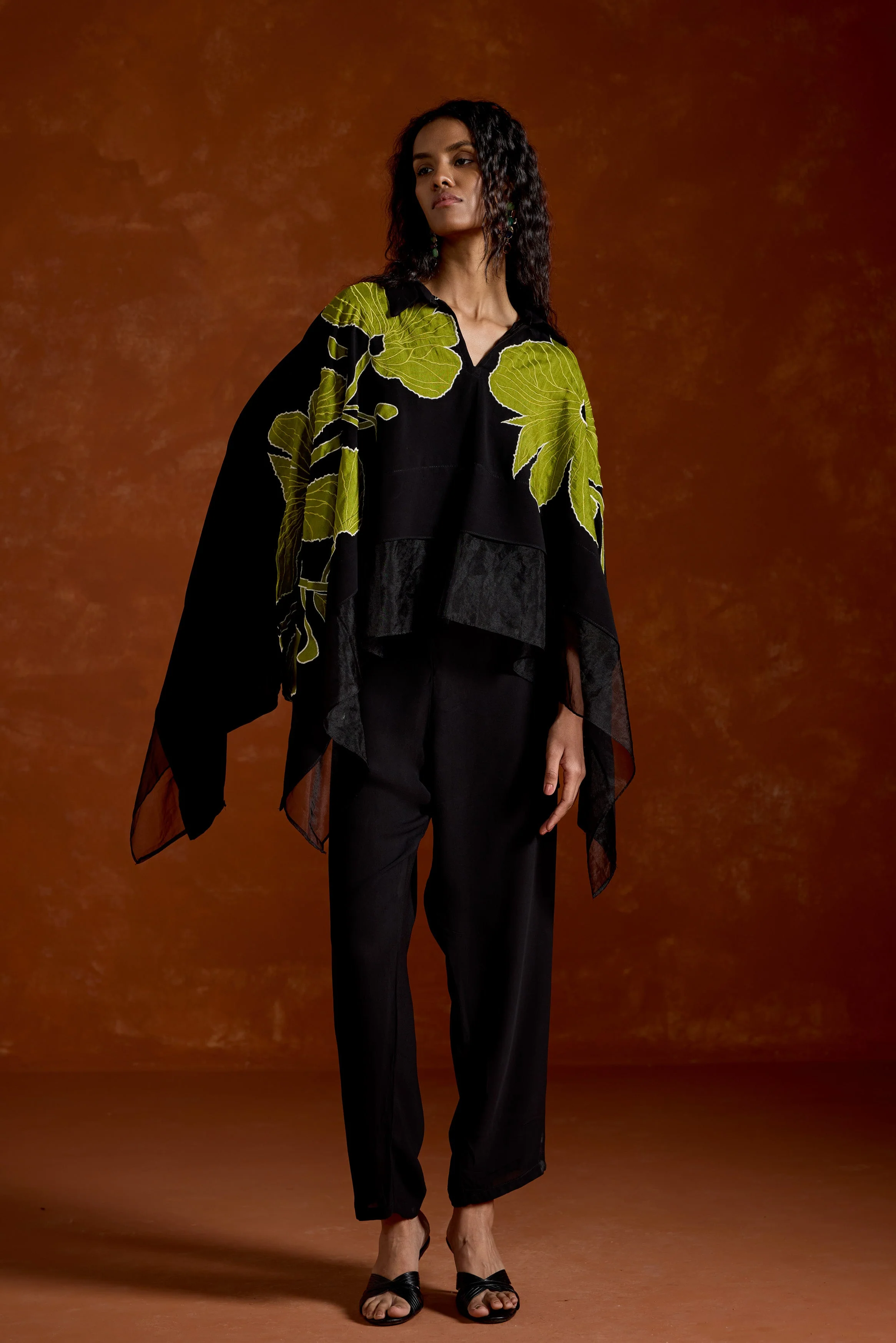 Black Embroidered Georgette Silk Co-Ord Set - Image 5