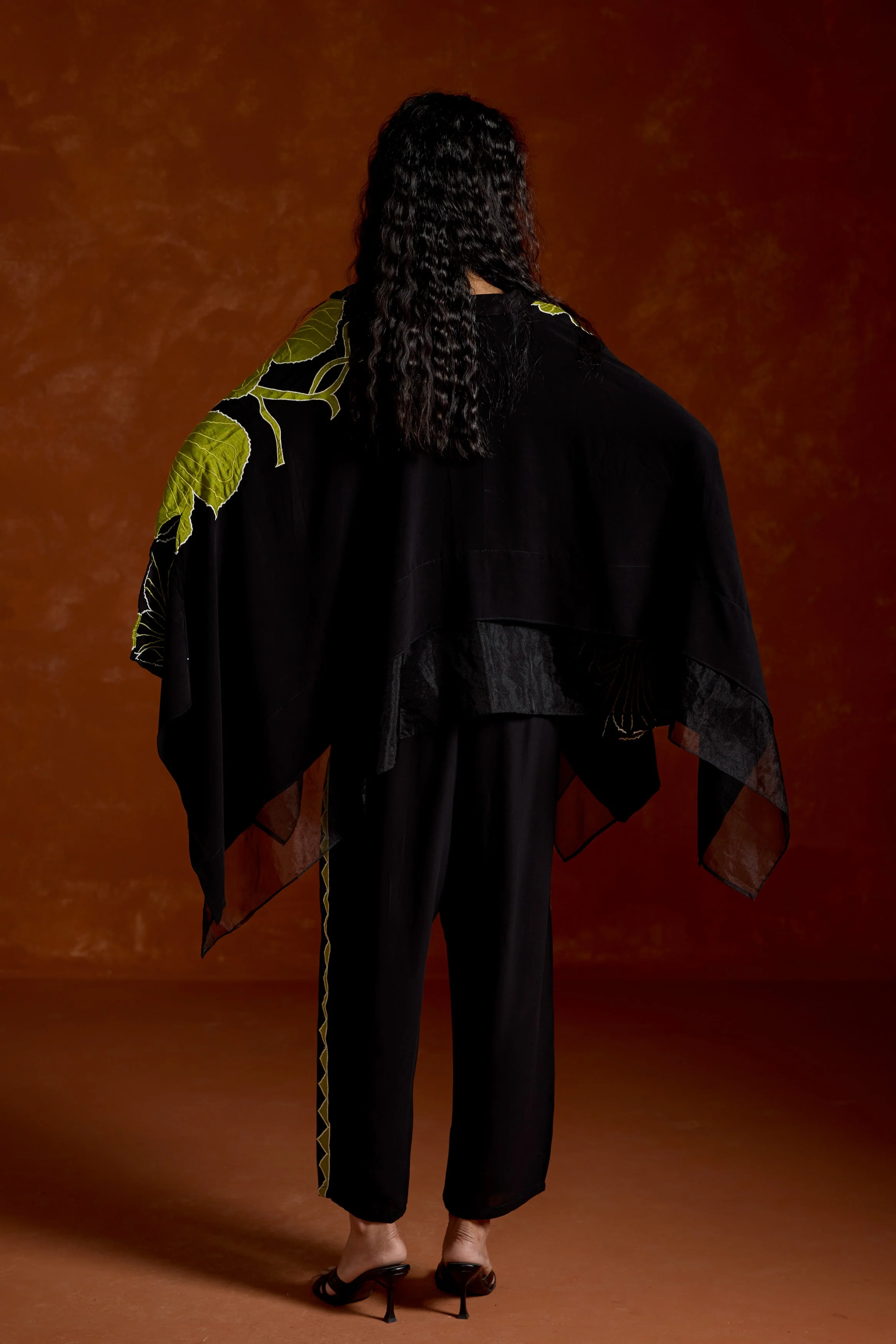 Black Embroidered Georgette Silk Co-Ord Set - Image 7