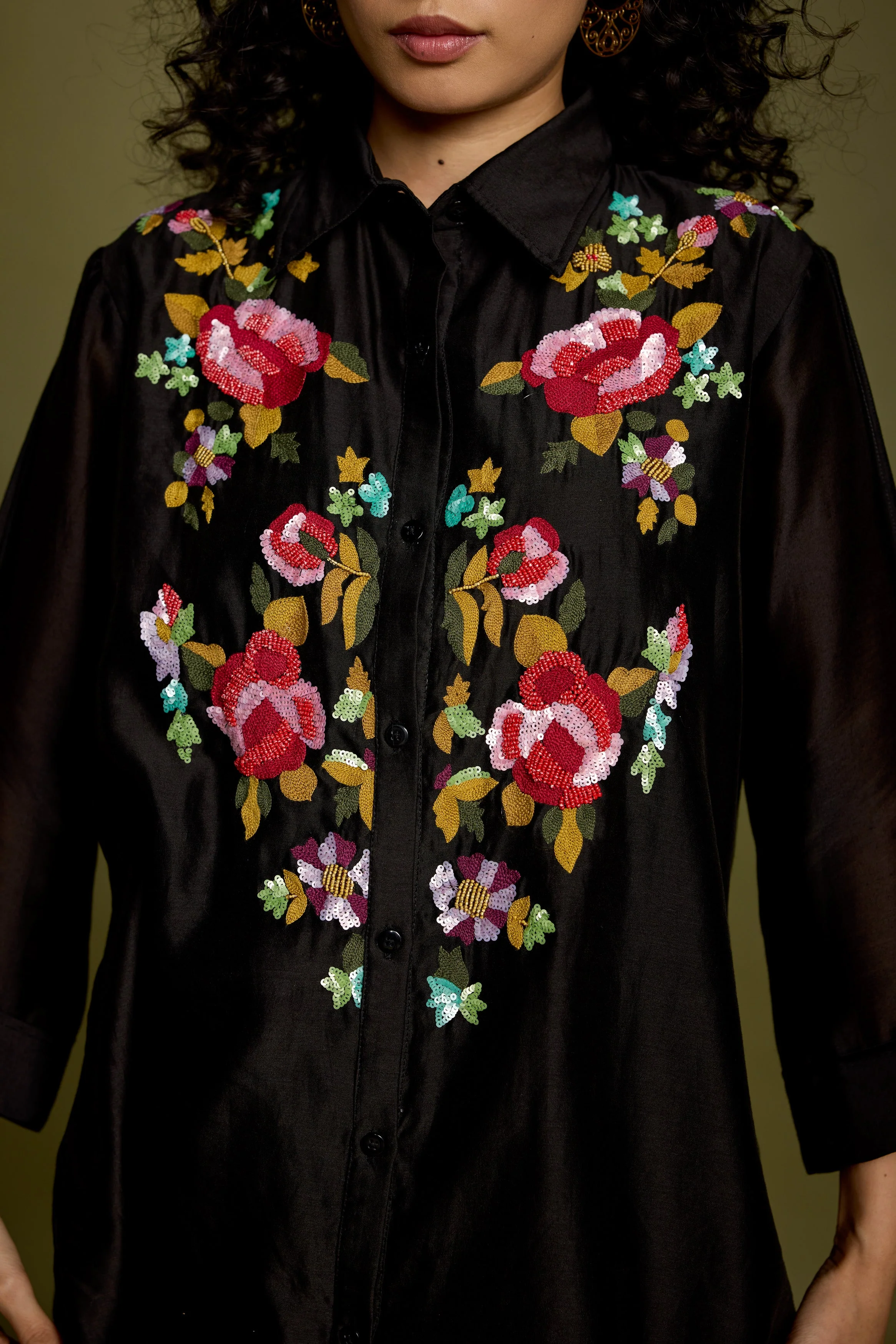 Black Embroidered Premium Silk Co-Ord Set - Image 2