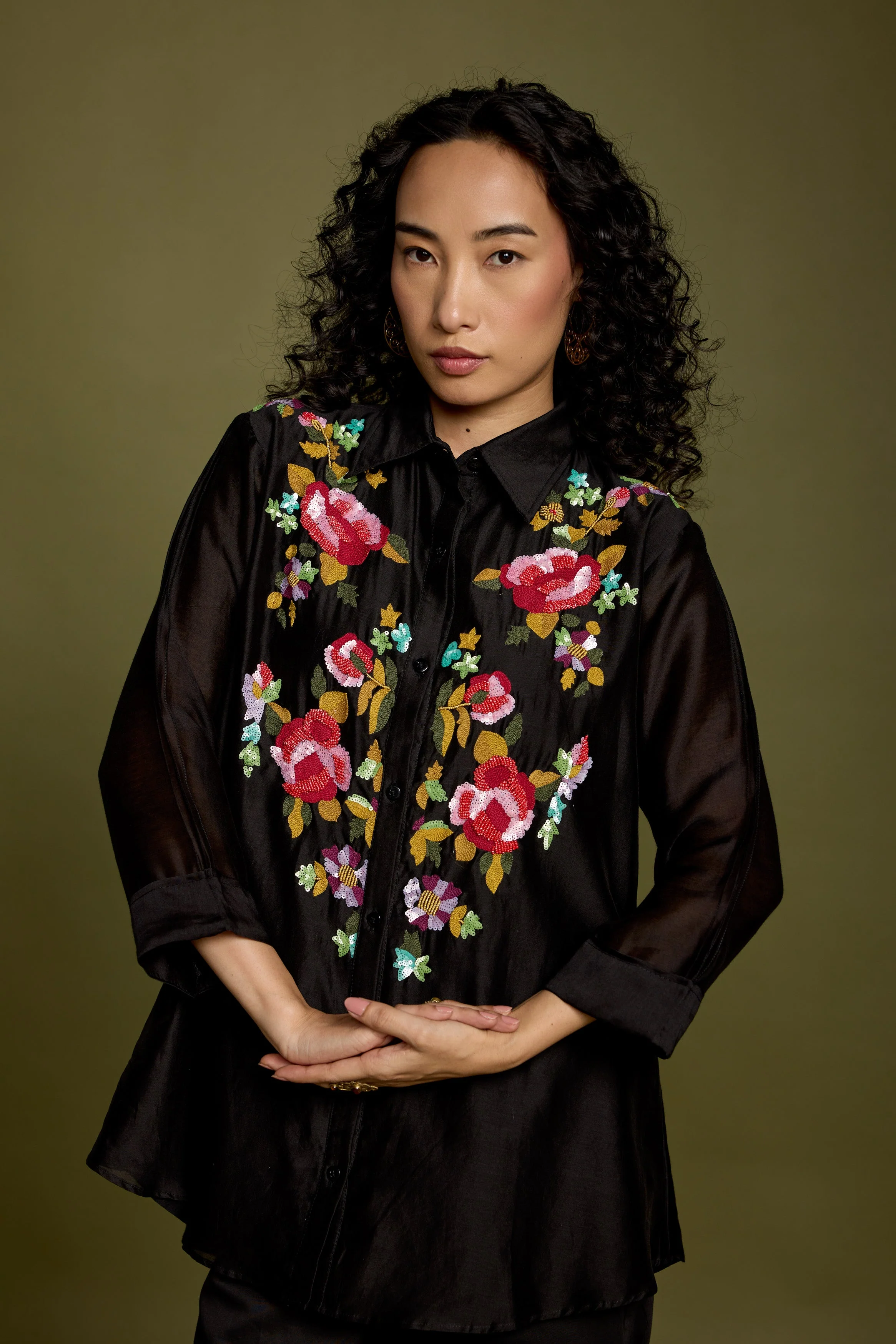 Black Embroidered Premium Silk Co-Ord Set - Image 3