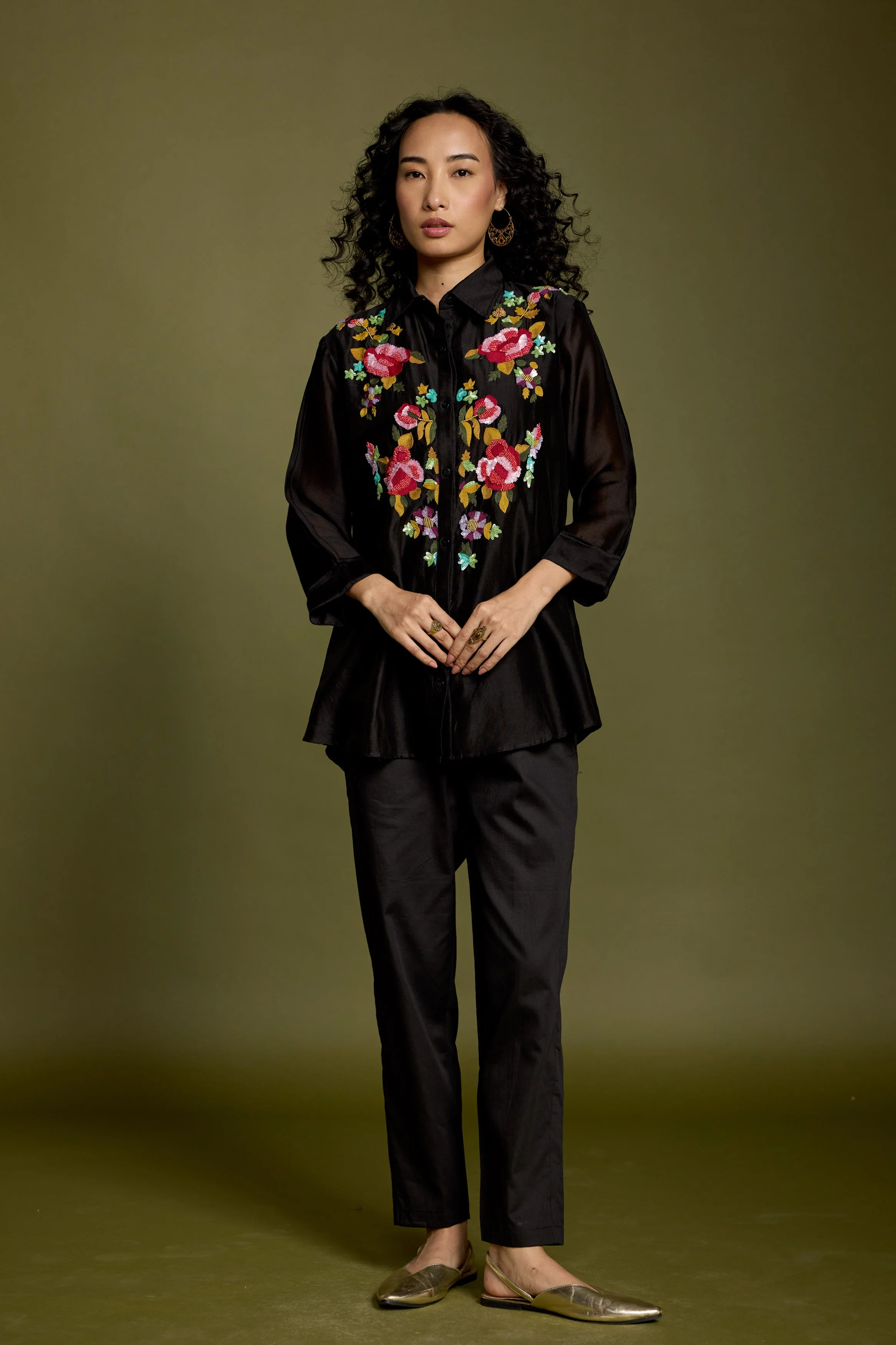 Black Embroidered Premium Silk Co-Ord Set - Image 6