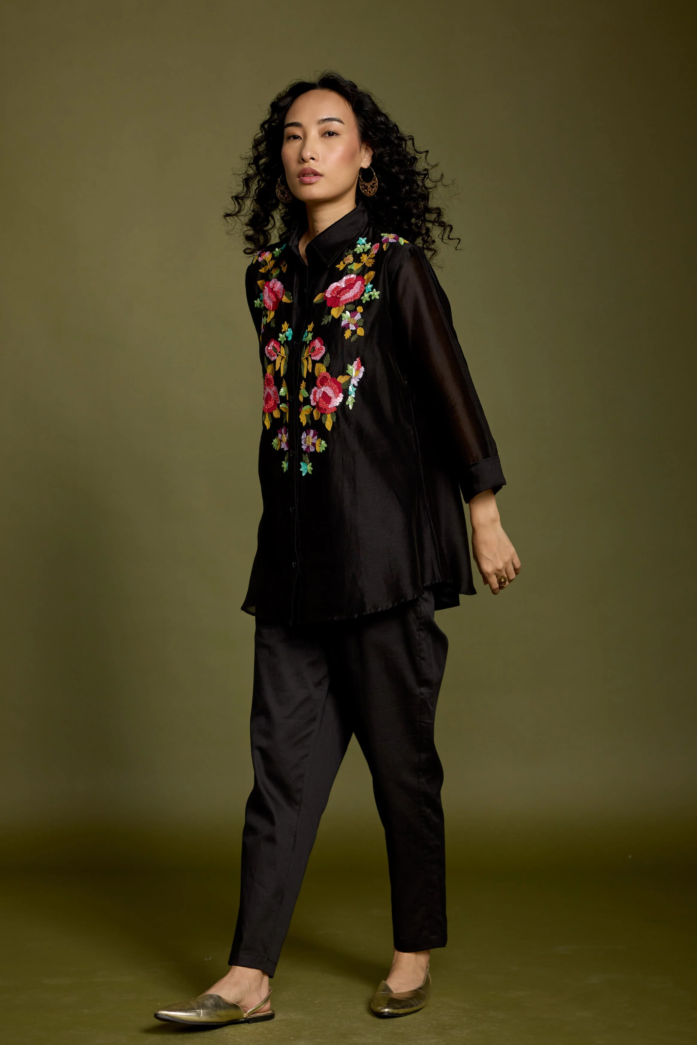 Black Embroidered Premium Silk Co-Ord Set - Image 7