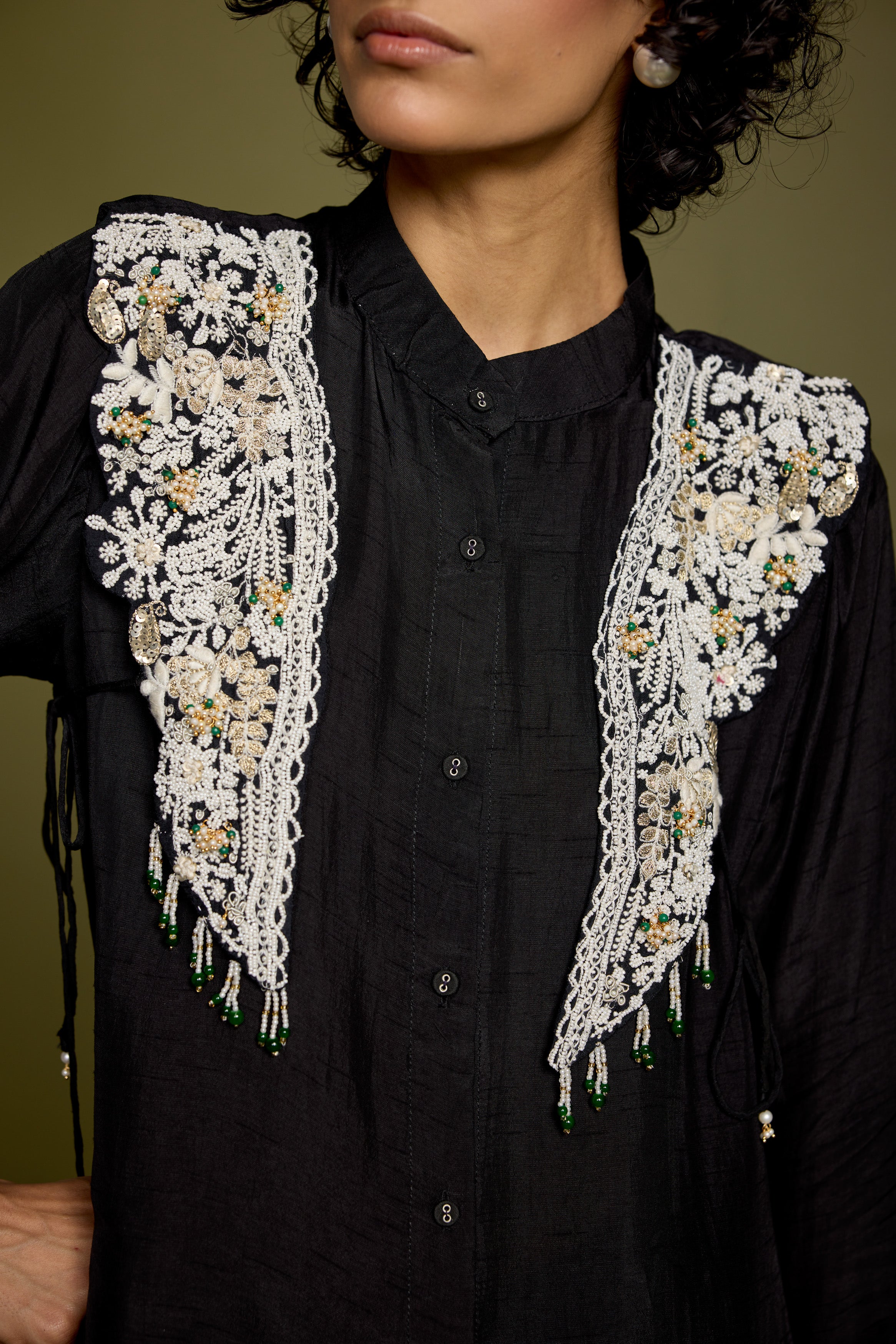 Rich Black Embellished Raw Silk Co-Ord Set - Image 2