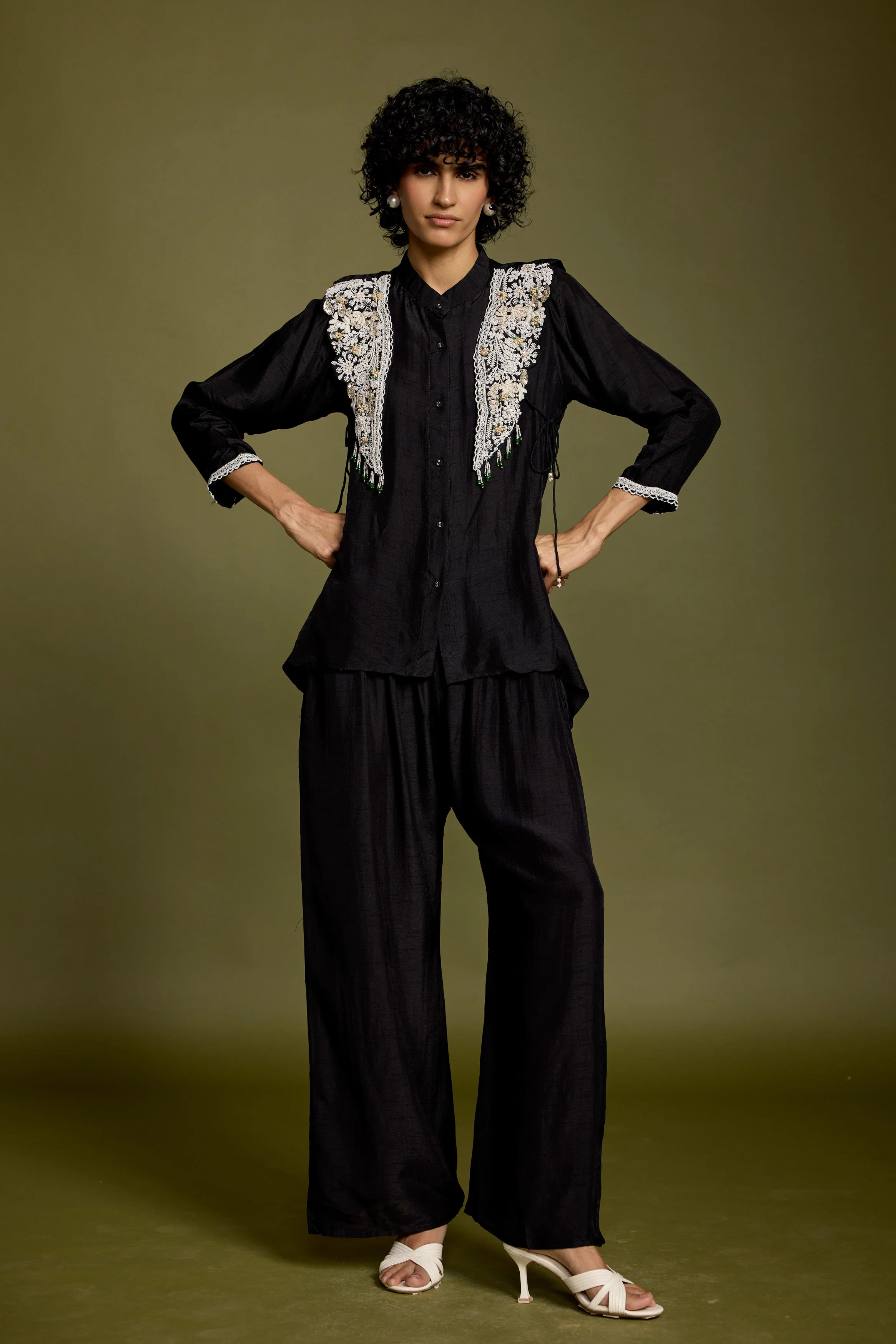 Rich Black Embellished Raw Silk Co-Ord Set - Image 4